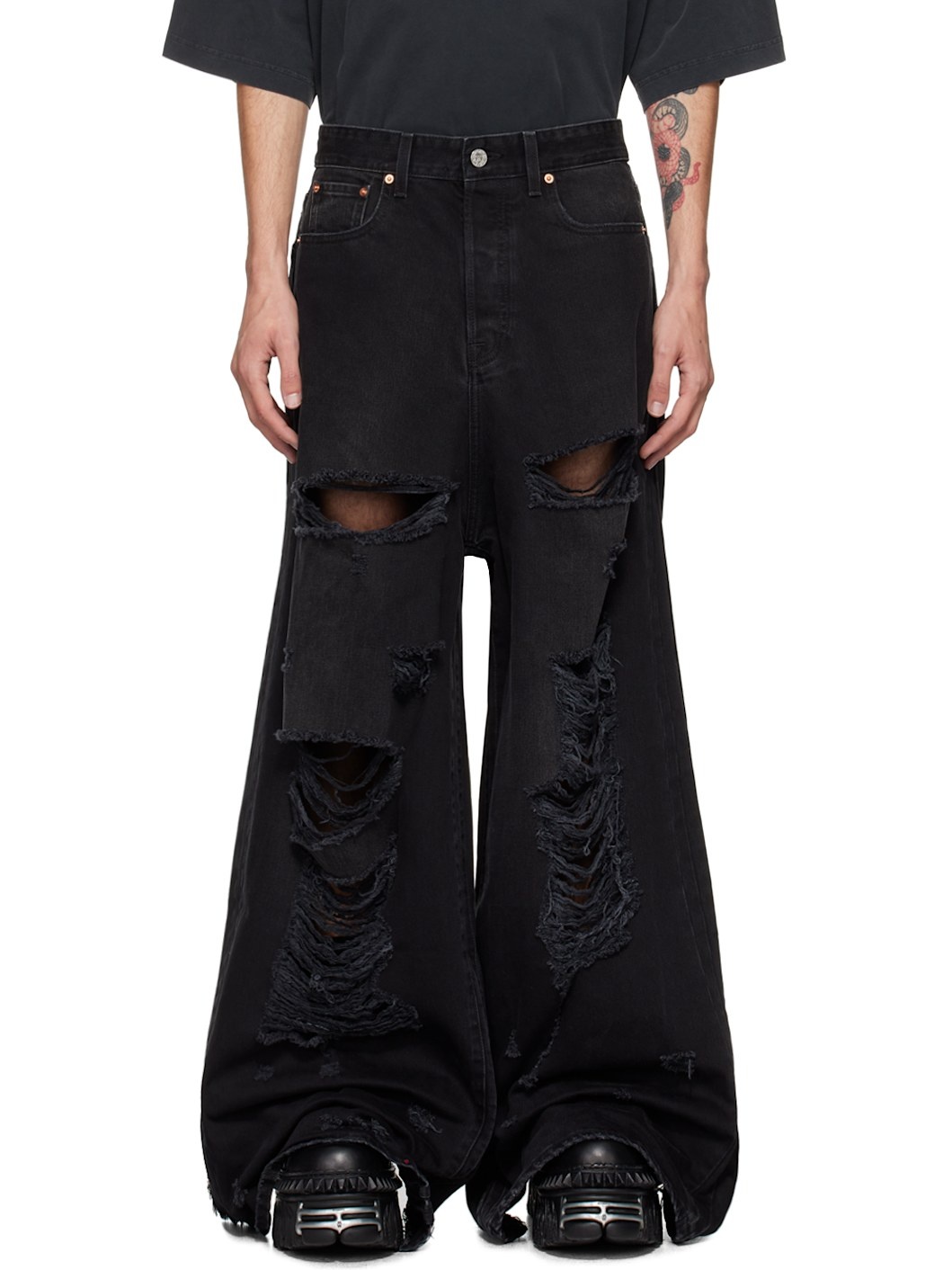 Black Ripped Big Shape Jeans - 1
