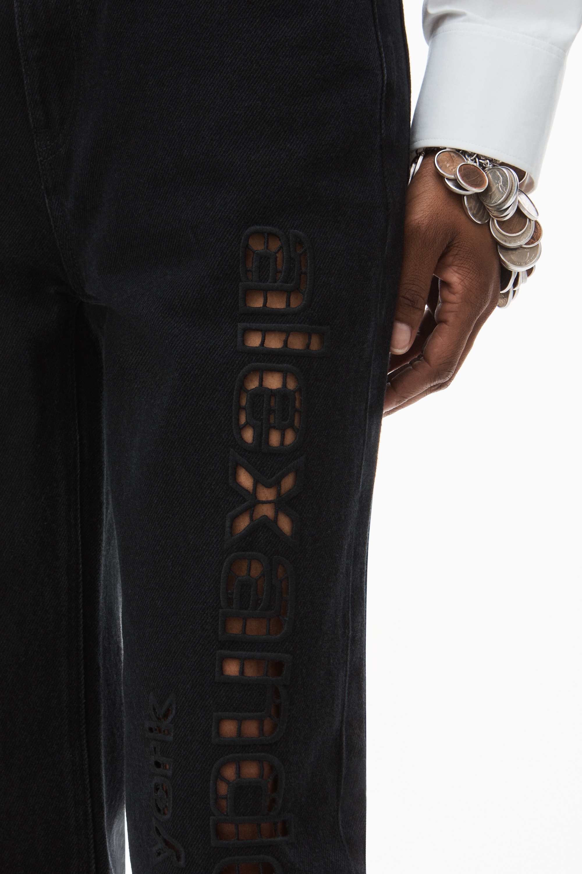 EZ cut-out logo jean in denim - 4