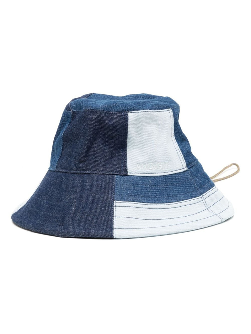 denim patchwork drawstring bucket hat 1