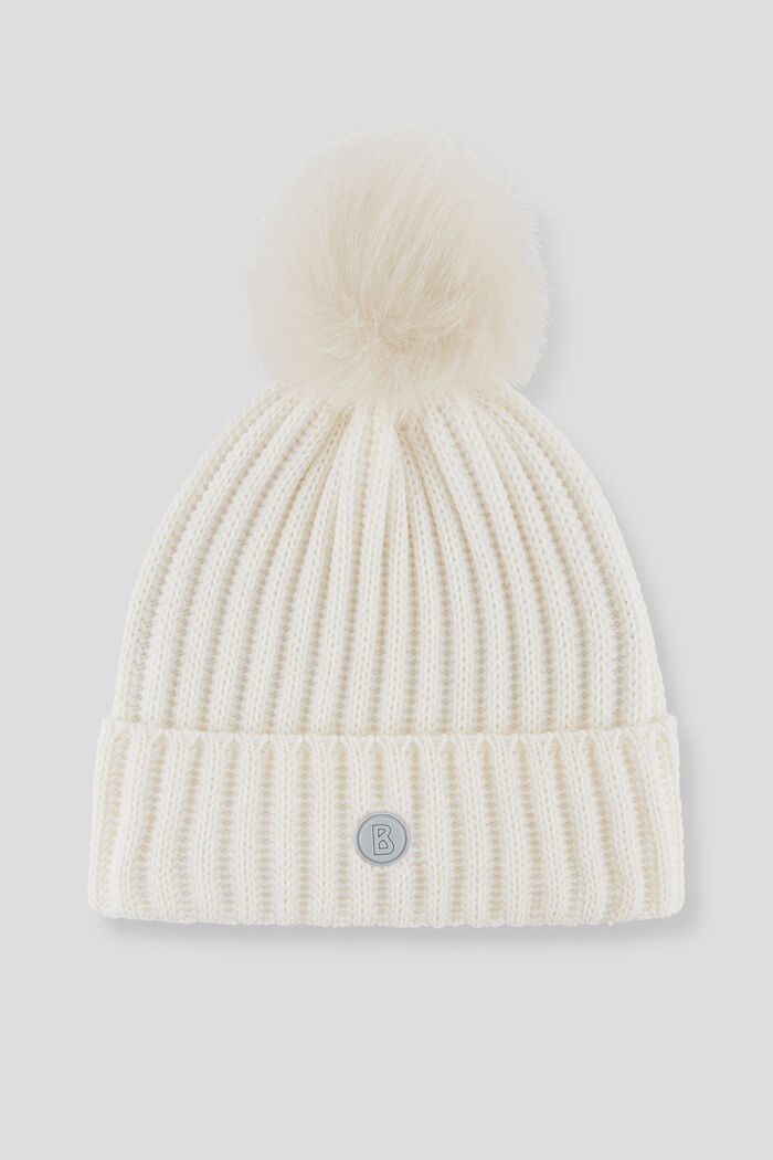 Ranya Knitted hat with lambskin pompom in Off-white - 1