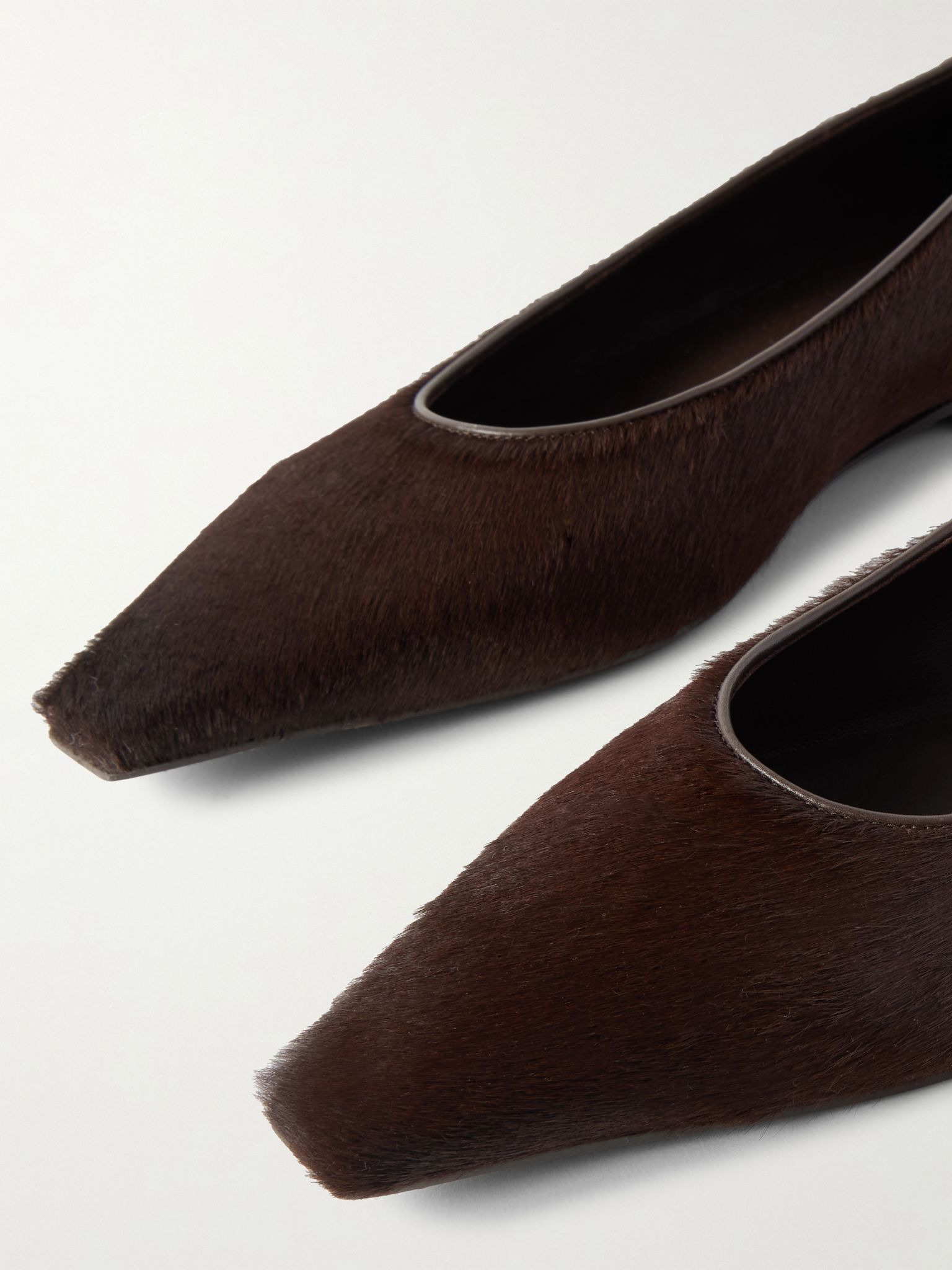 Leather-trimmed calf hair point-toe flats Dark brown - 3