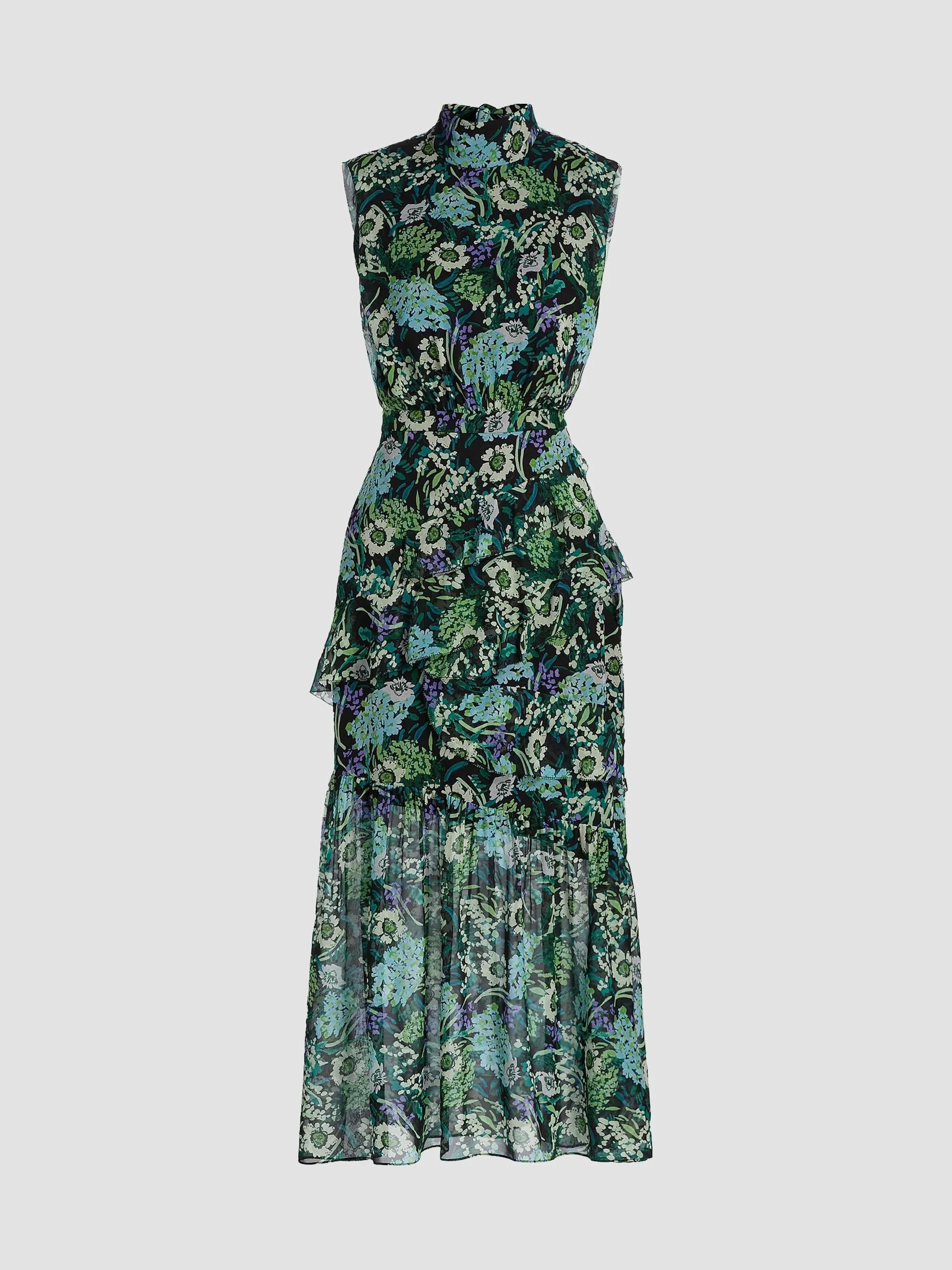 Women's Fleur Ruffled Midi Dress - Silva Fern - 1