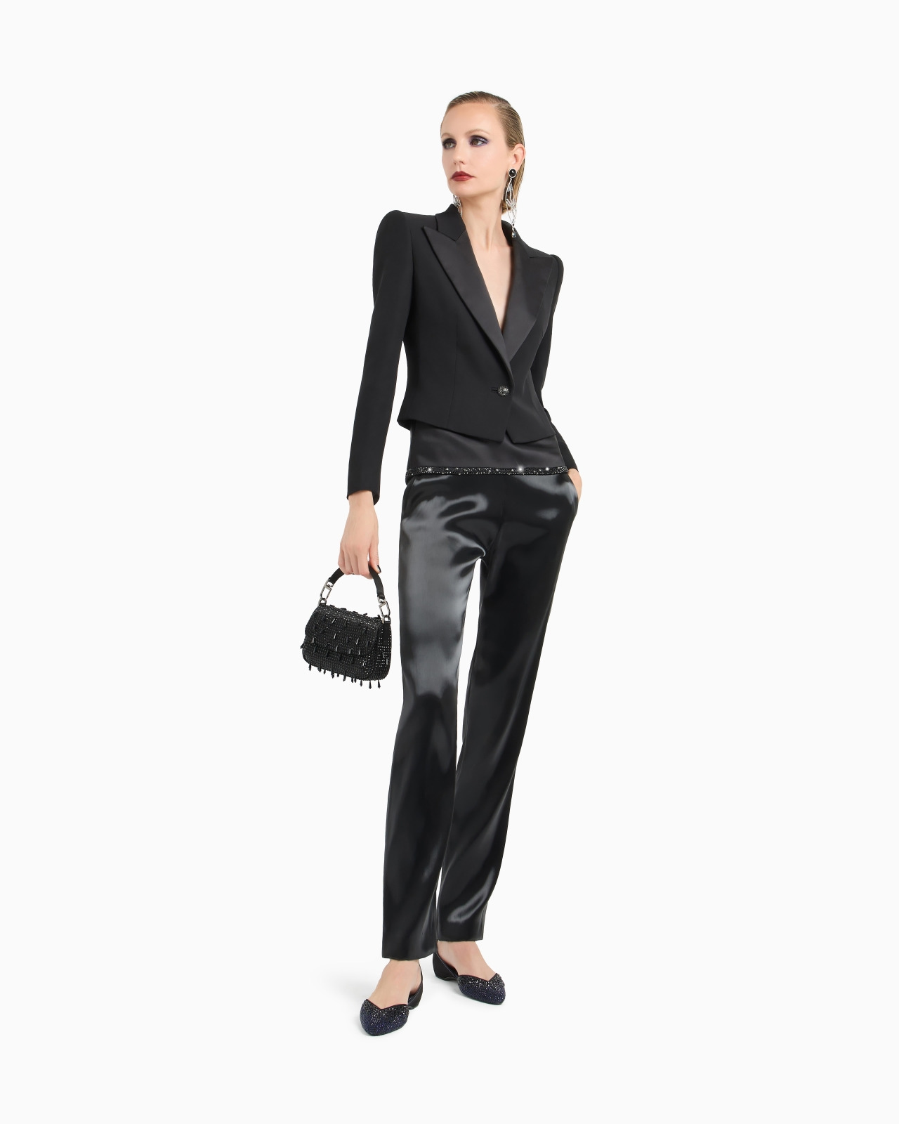 GLITTER SILK-CADY SINGLE-BREASTED SHORT JACKET - 2