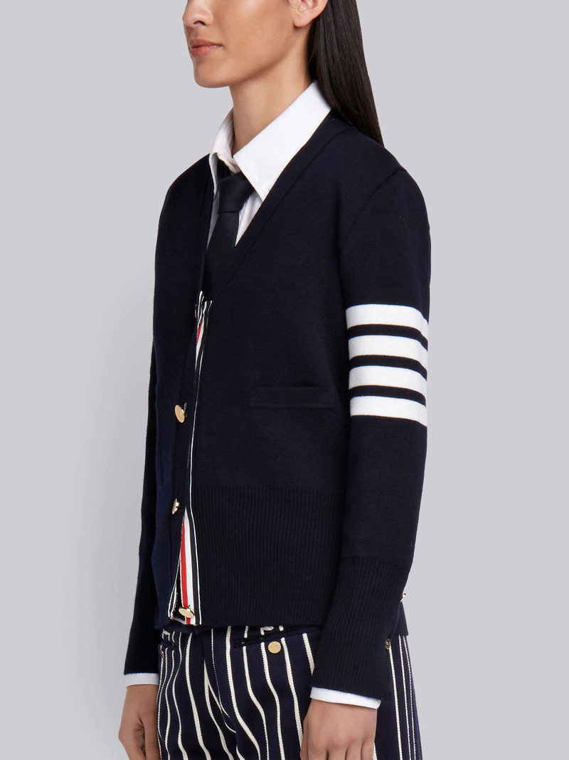 Thom Browne Navy Milano Stitch Fine Merino Wool 4-bar Classic V-neck Cardigan outlook