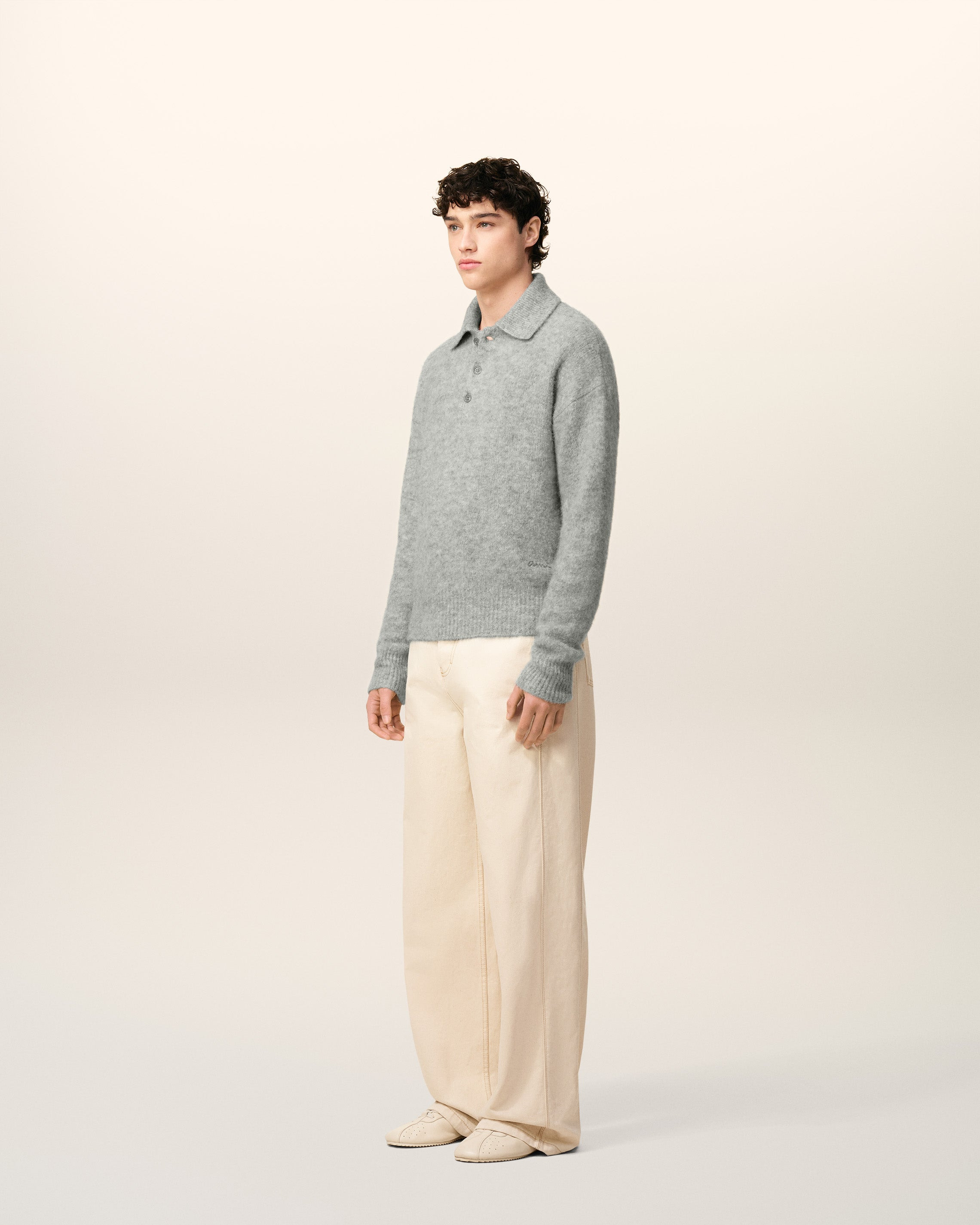 GREY ALPACA AMI LONG SLEEVES POLO - 6