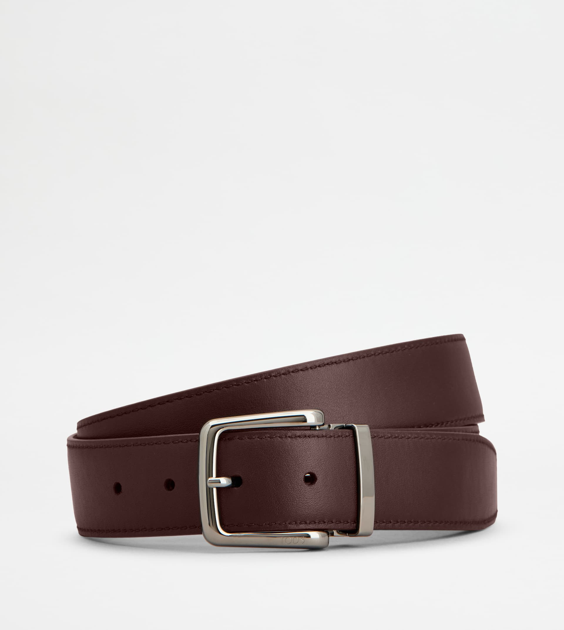 ADJUSTABLE AND REVERSIBLE BELT IN LEATHER - BLACK, BURGUNDY - 2