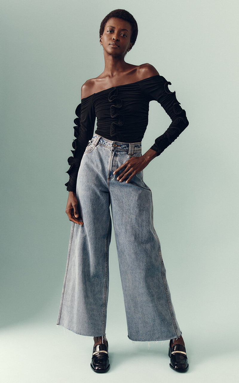 Aje. Outline High-Rise Rigid Denim Wide-Leg Jeans medium wash outlook