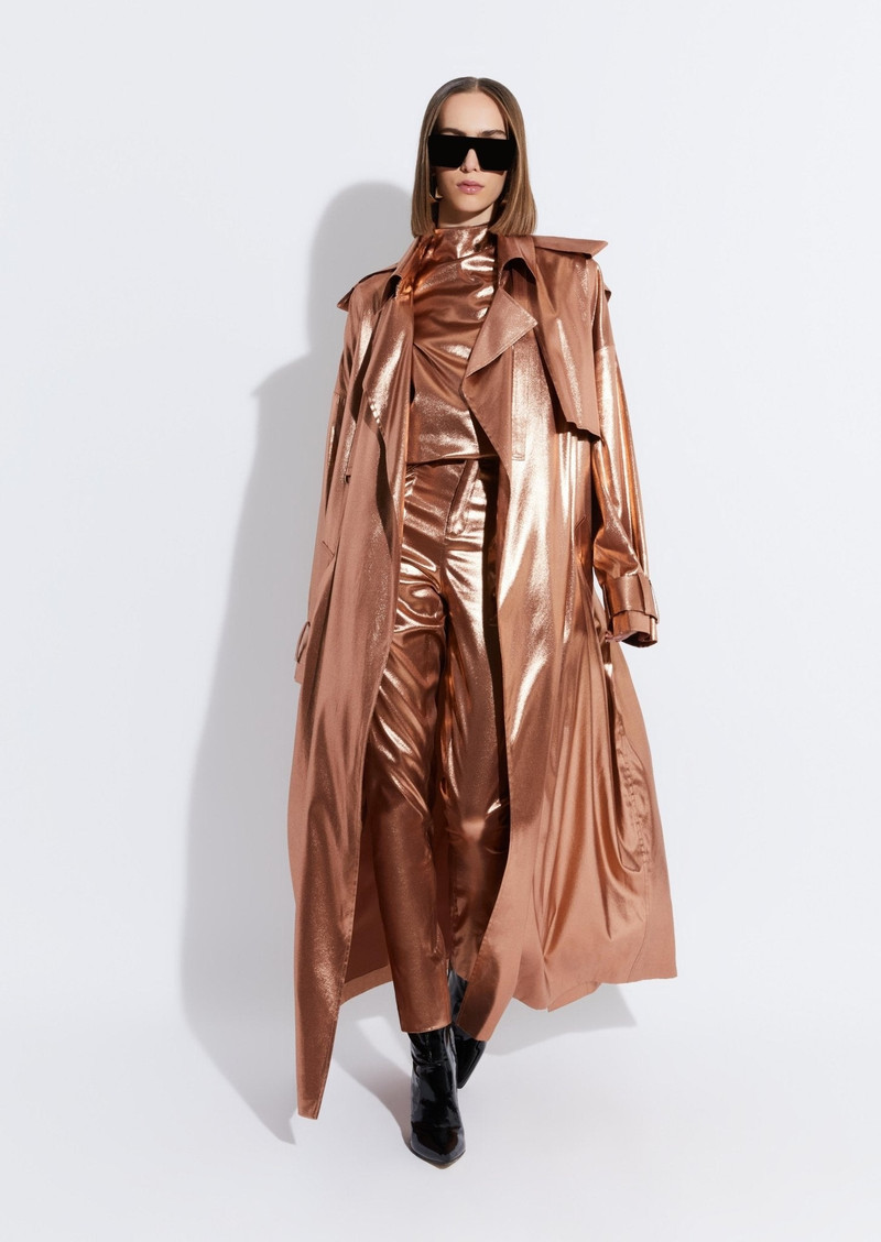 LAPOINTE Metallic Silk Double Breasted Trench outlook