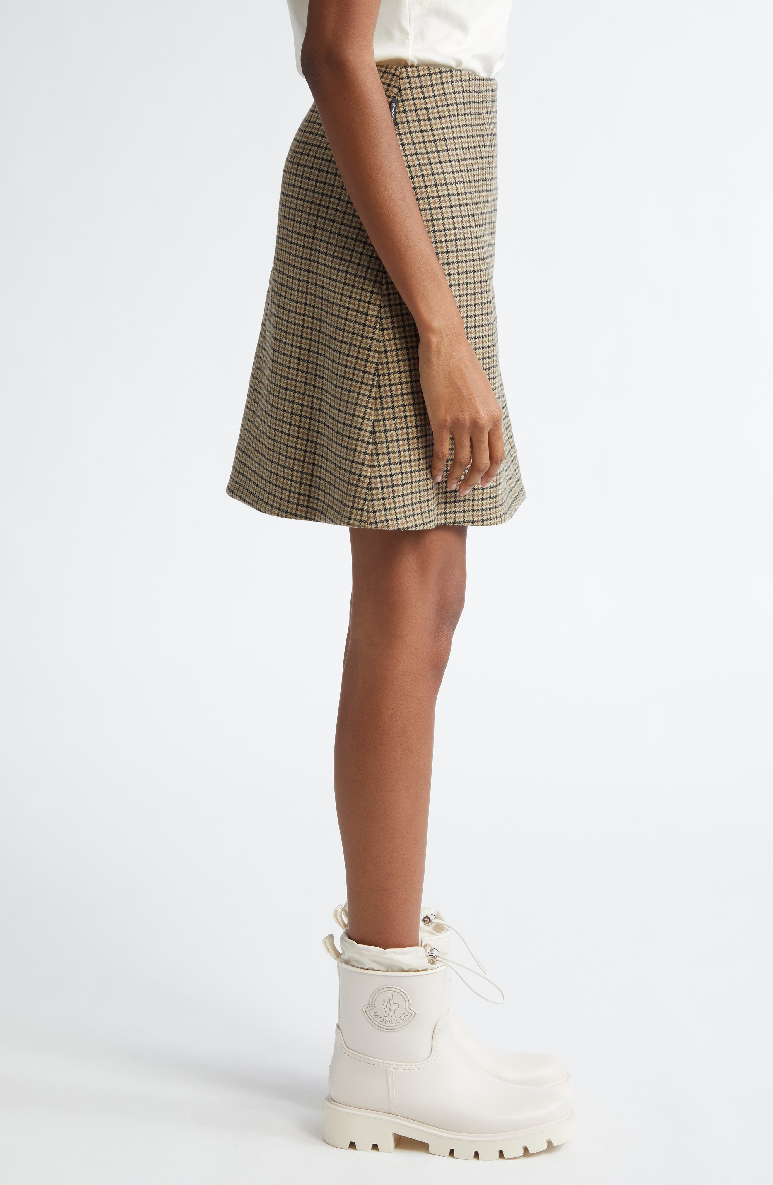 Moncler Houndstooth Plaid Wool Blend Miniskirt in Brown/White at Nordstrom - 4