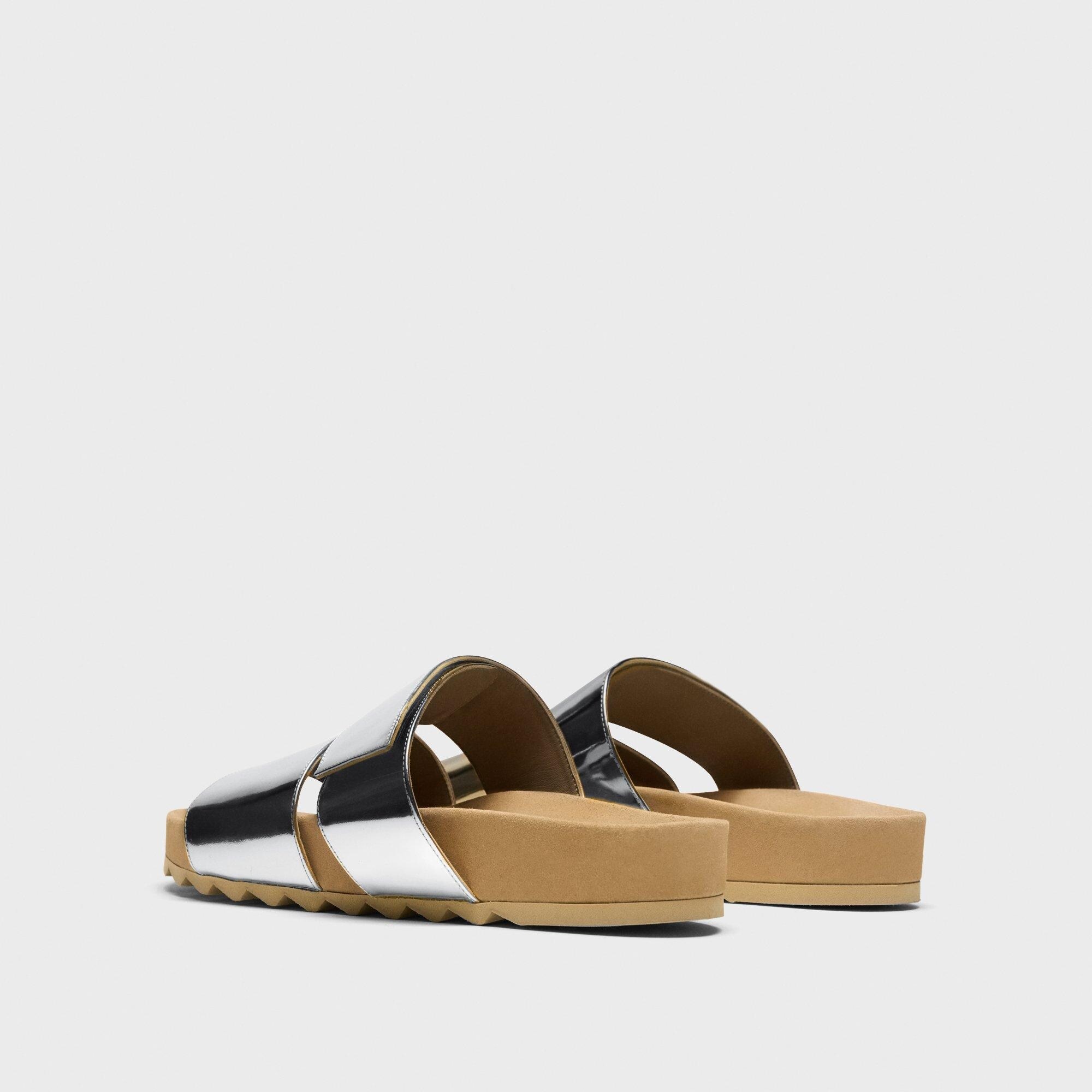Slide Sandals in Metallic Leather - 4