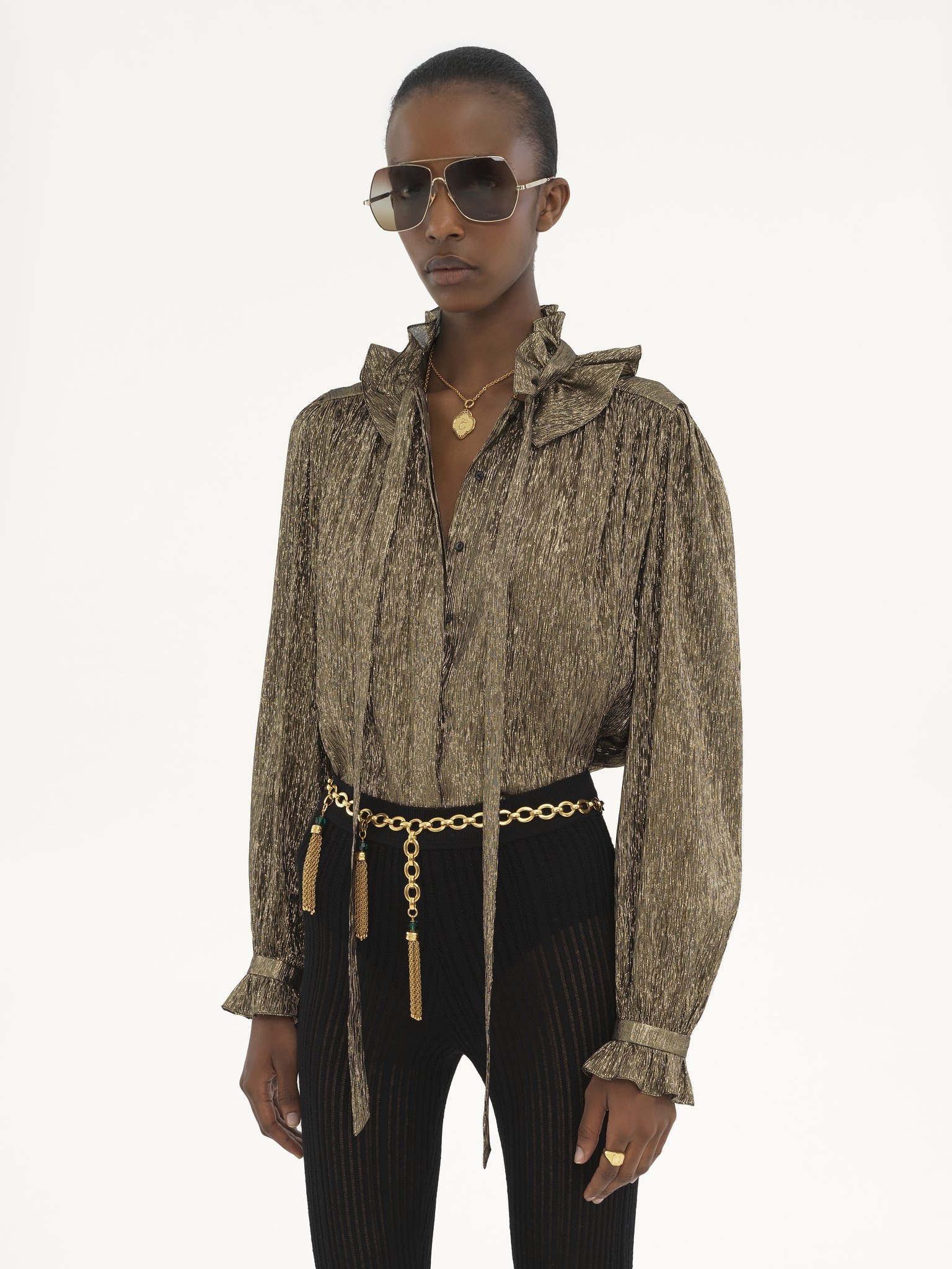 FLUID BLOUSE IN SILK CRÊPON LAMÉ - 4