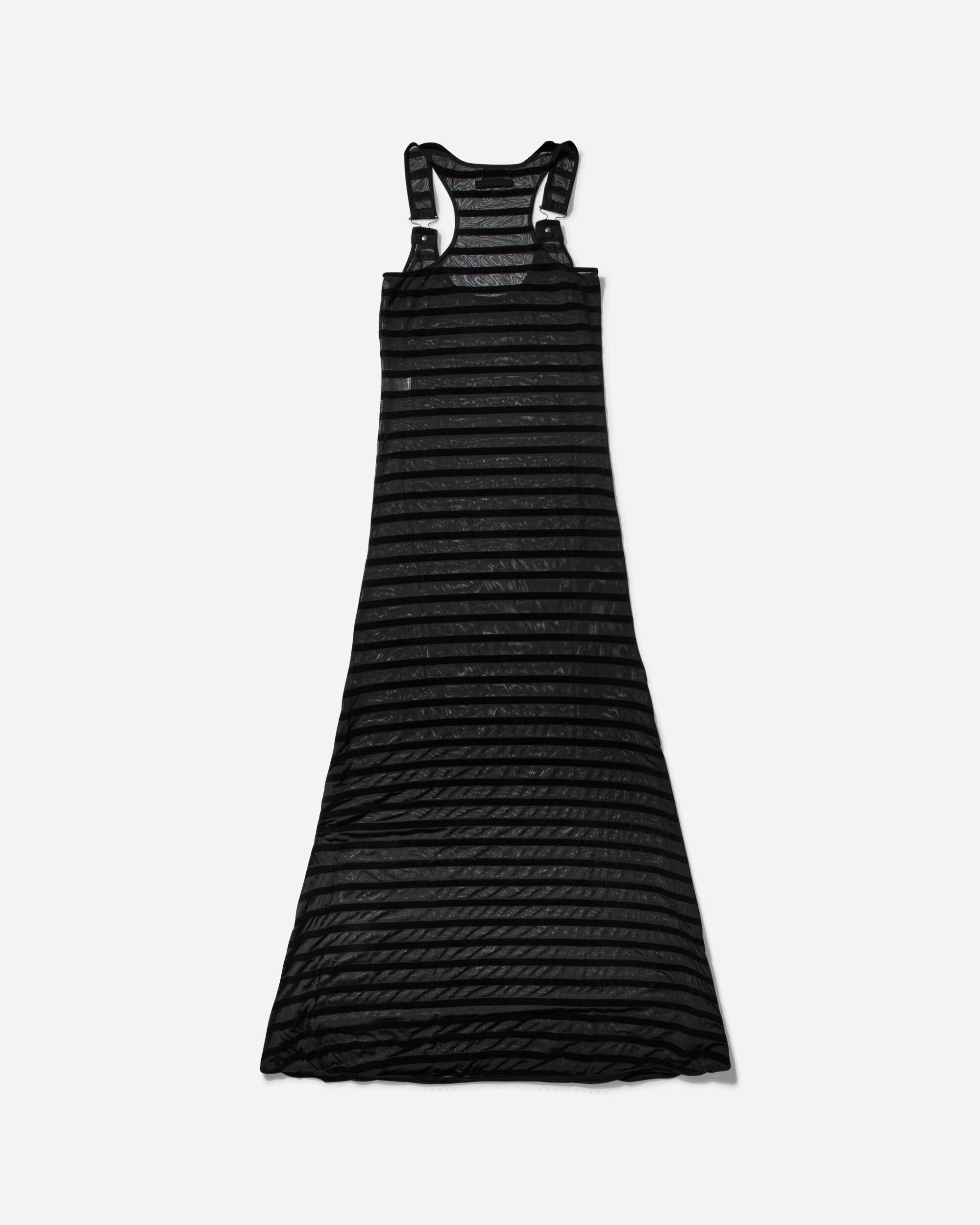 Women's Striped Mesh Long Dress Black - 2