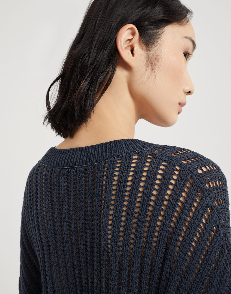 Cotton openwork rib sweater with monili 3