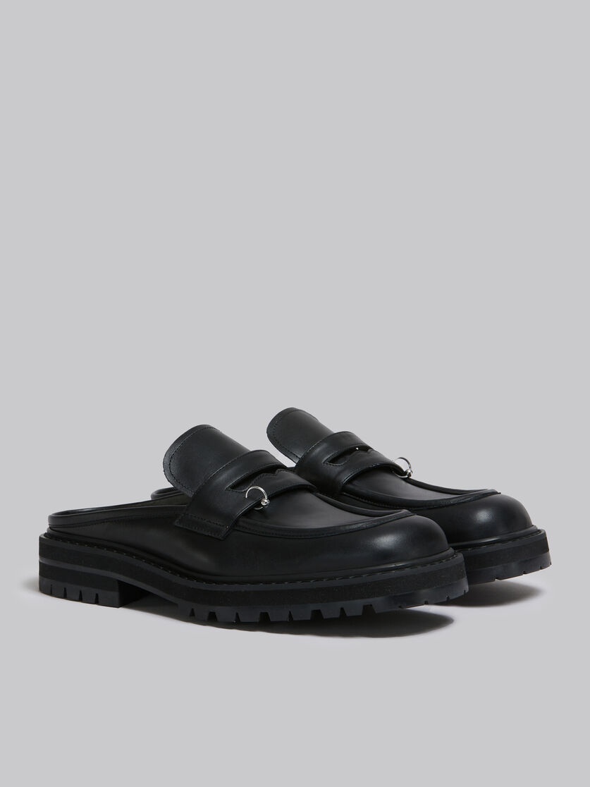 Marni BLACK LEATHER PIERCING 2.0 CHUNKY SABOT LOAFER