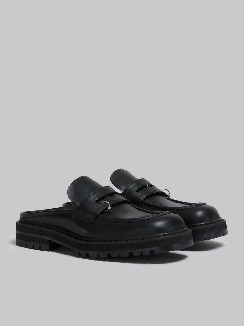 BLACK LEATHER PIERCING 2.0 CHUNKY SABOT LOAFER 2
