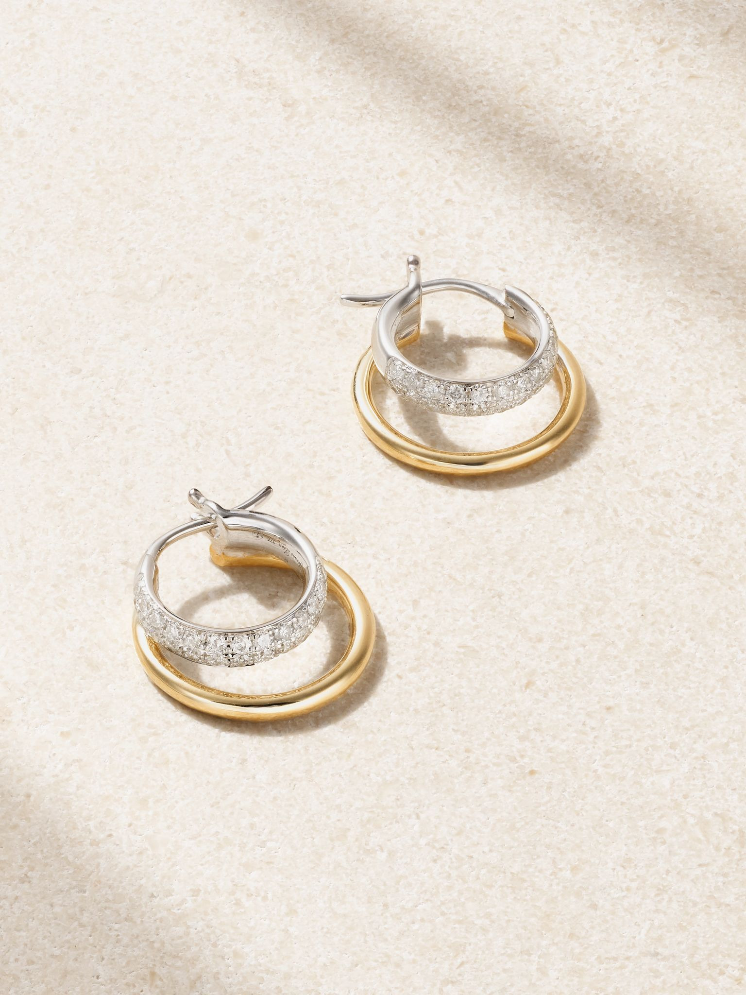 9-karat yellow and white gold diamond hoop earrings Gold - 1