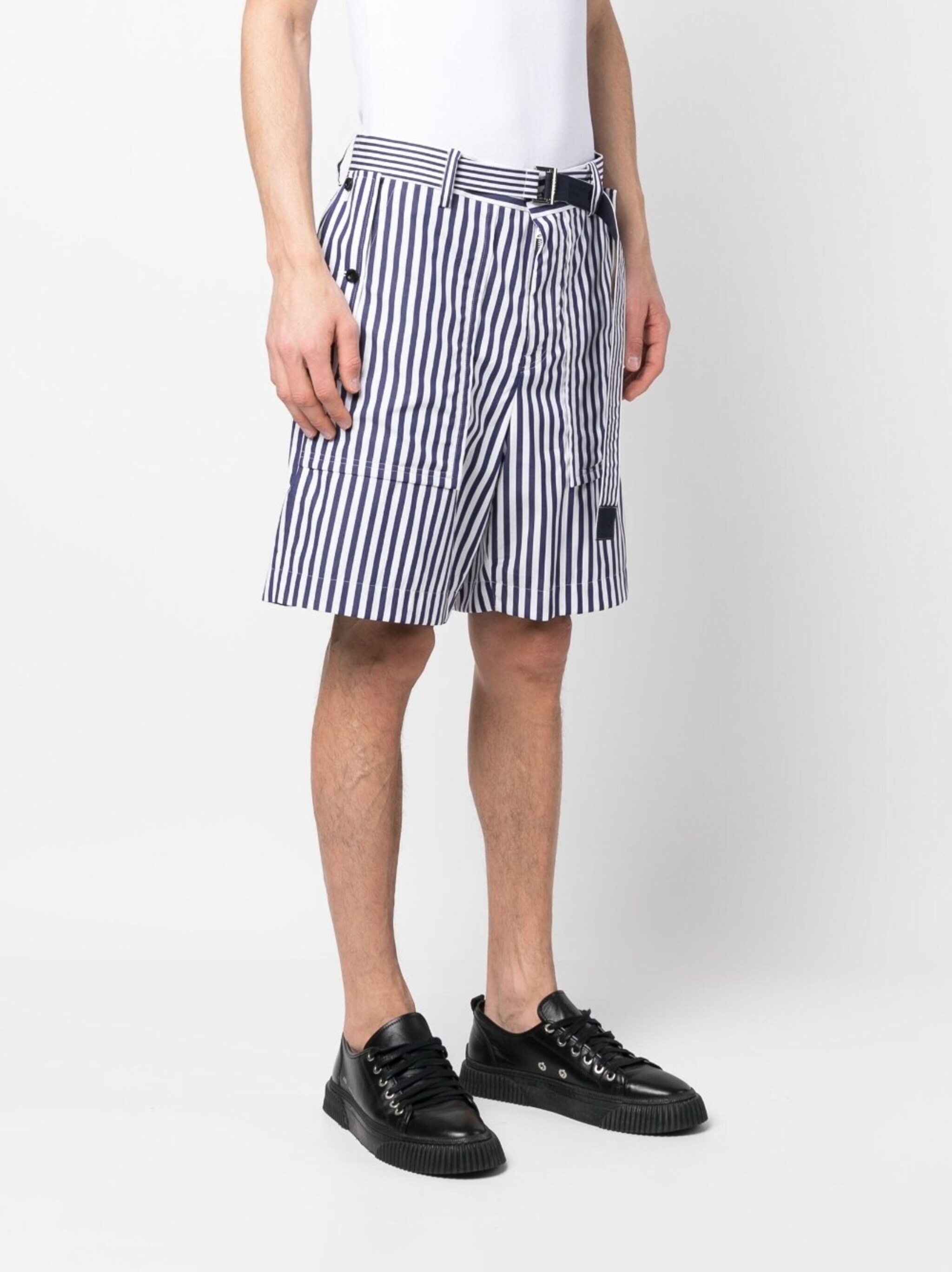 vertical-stripe print cotton shorts - 3