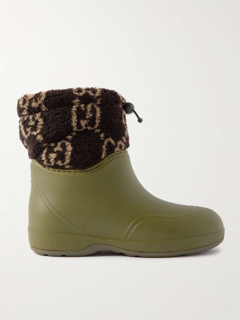 Crossy Logo-Print Faux Shearling-Trimmed Rubber Boots - 1