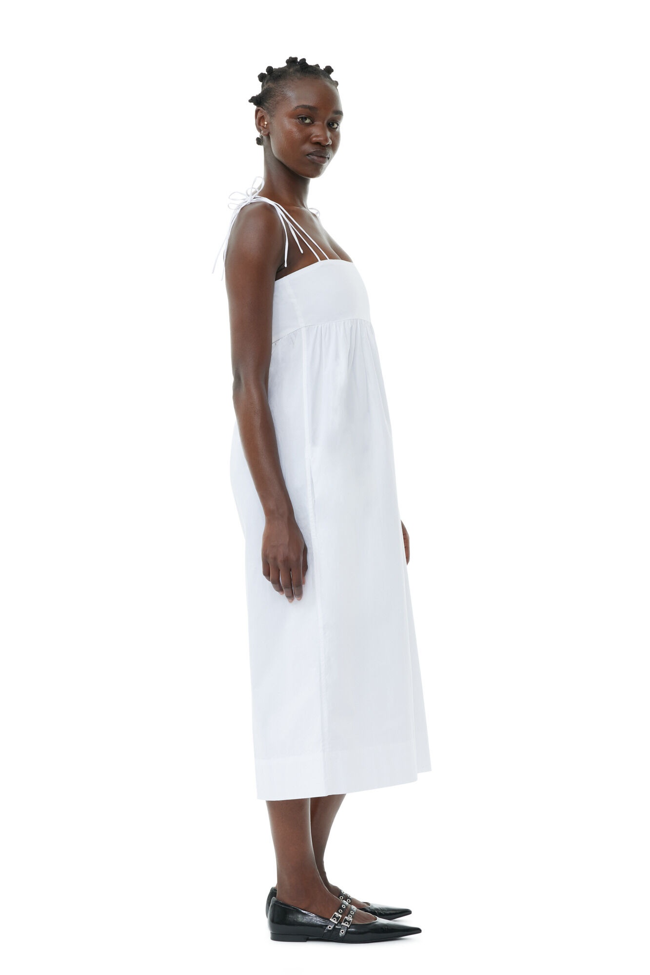 WHITE COTTON POPLIN STRING MIDI DRESS - 4