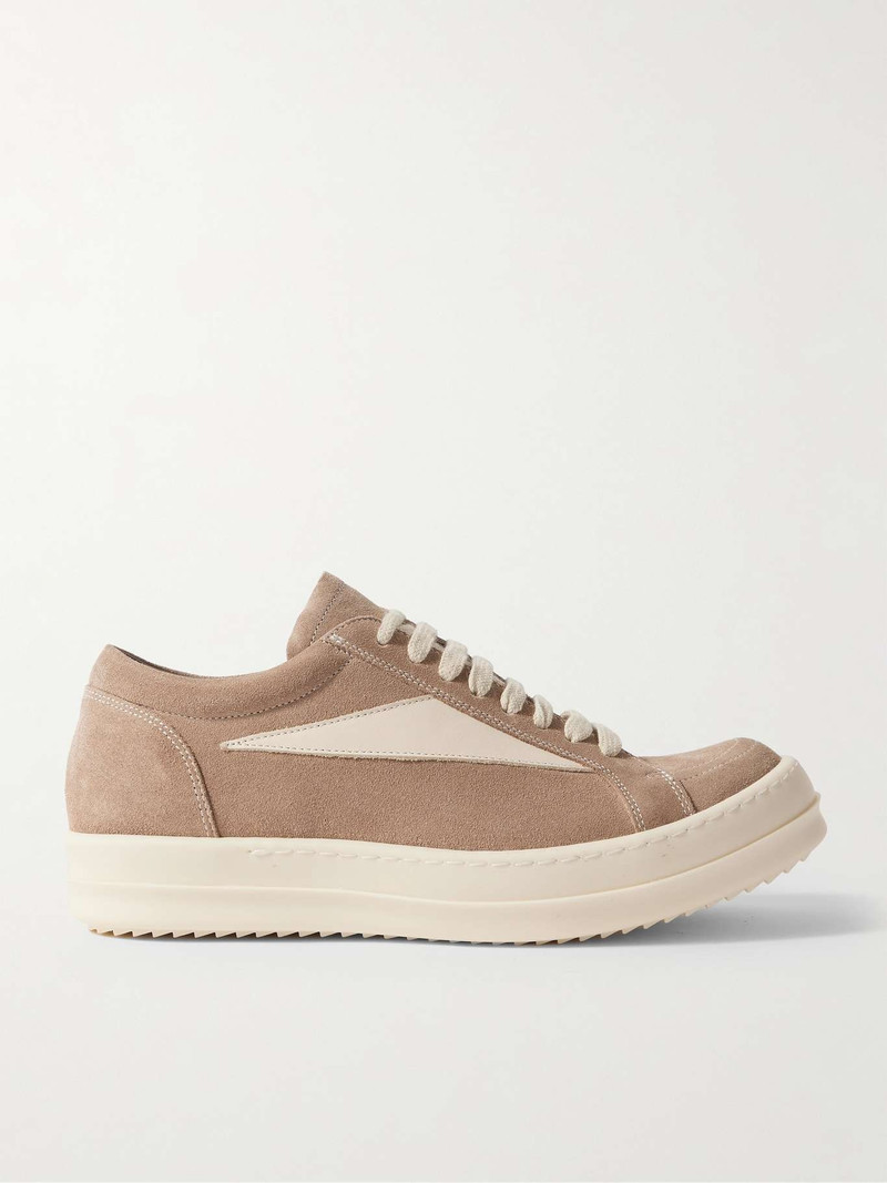 Vintage leather-trimmed suede sneakers Beige - 1