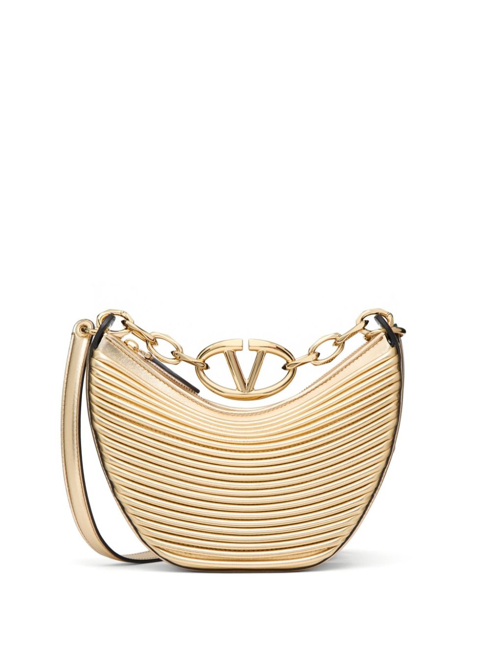 VLogo metallic leather shoulder bag - 1