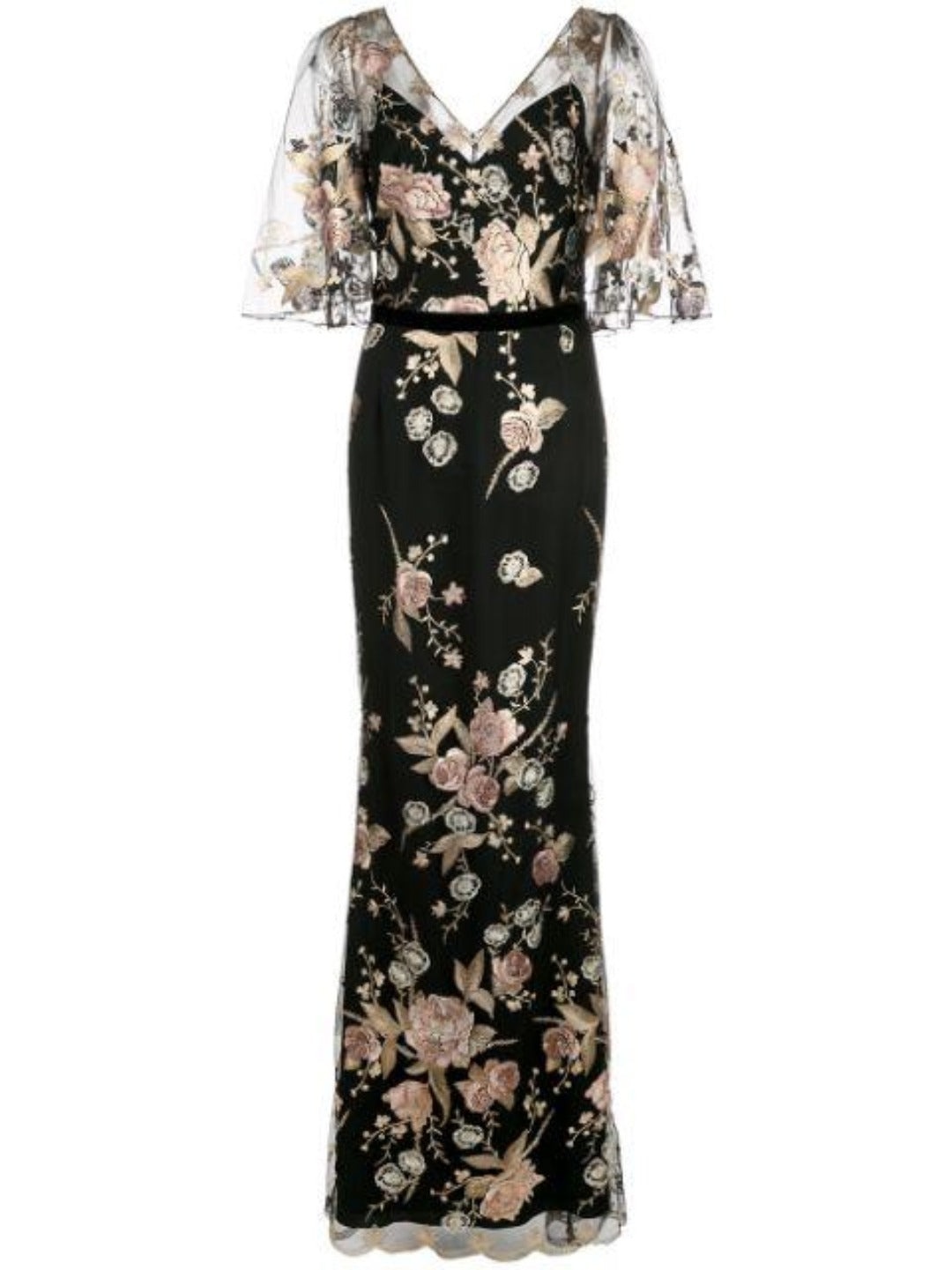 CAPE SLEEVE FLORAL EMBROIDERED MERMAID GOWN - 5