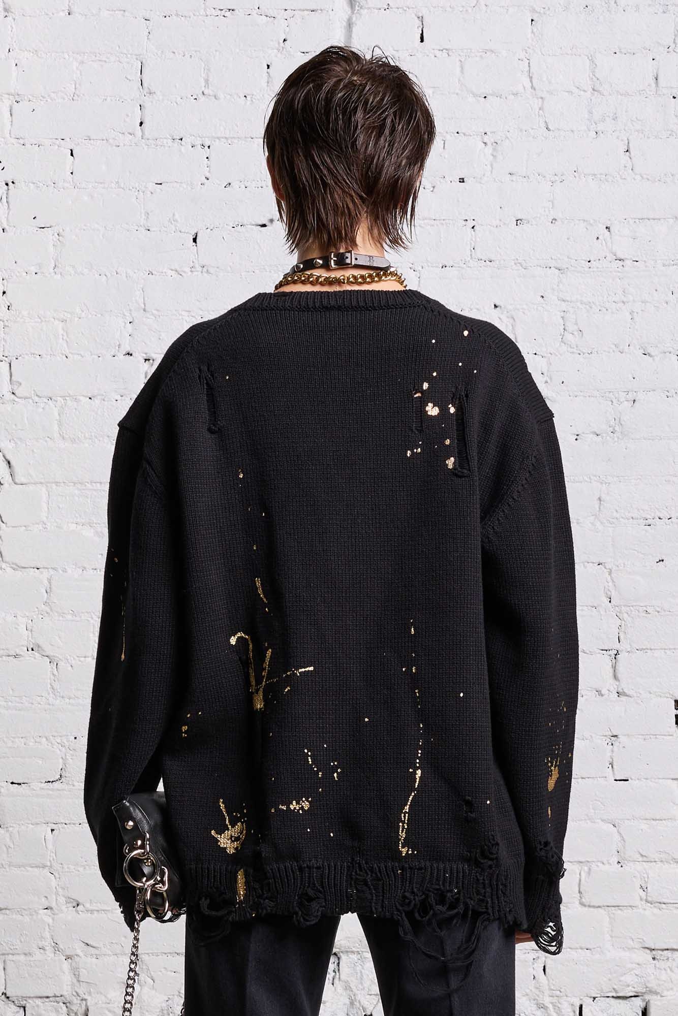 BOYFRIEND CARDIGAN - GOLD SPLATTERED BLACK - 7