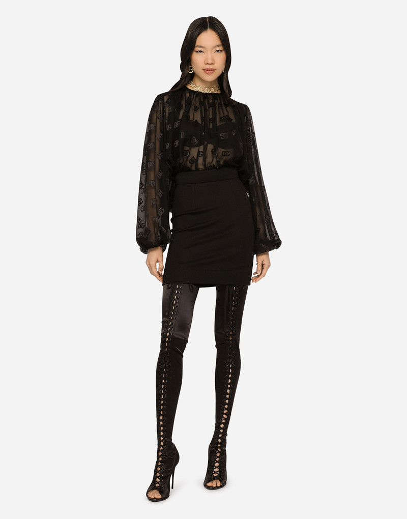 Devoré satin blouse with all-over DG logo 4