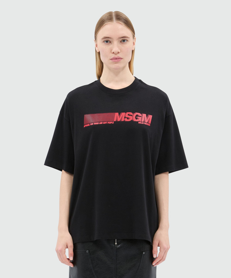 MSGM Black jersey T-shirt with MSGM print outlook