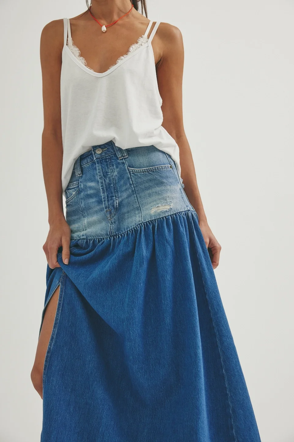 We The Free Good Company Mixed Denim Maxi Skirt - 1