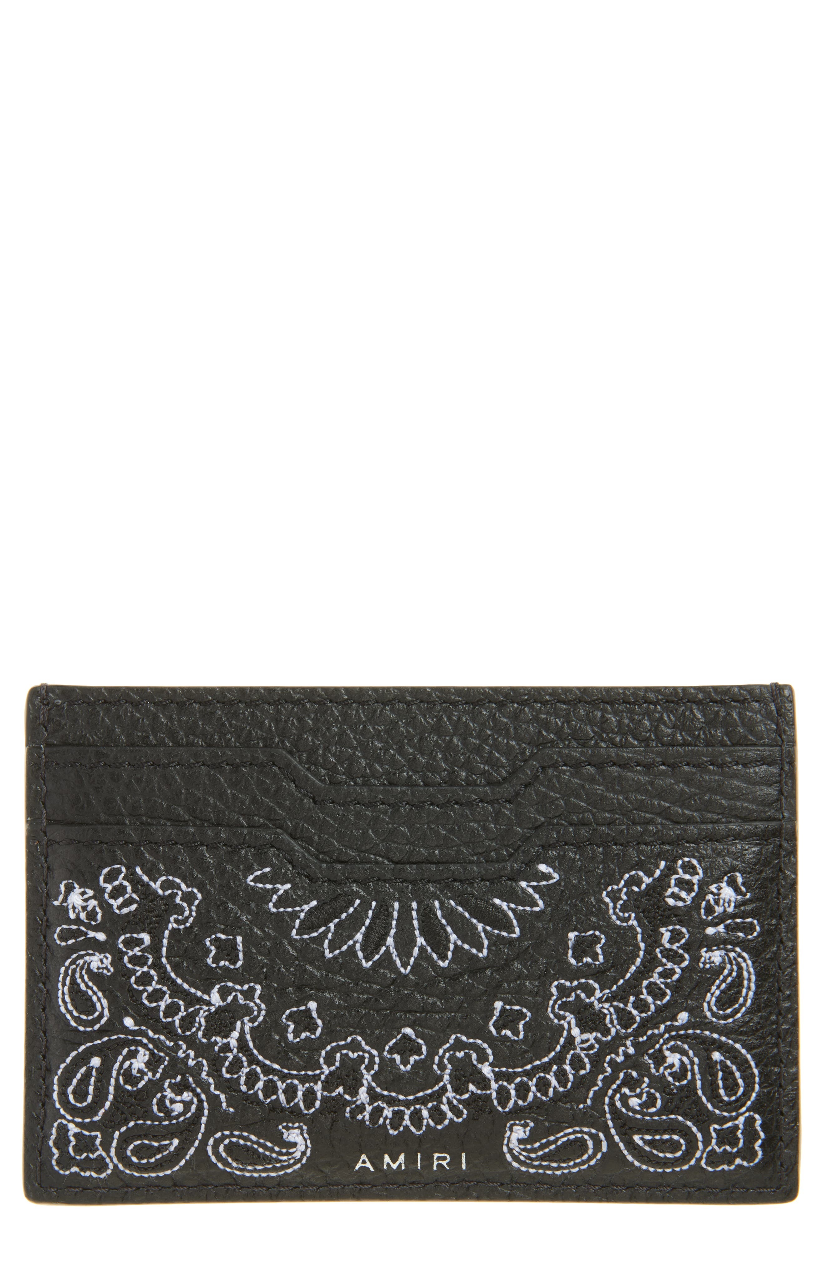 AMIRI Bandana Embroidered Leather Card Case in Black at Nordstrom - 1