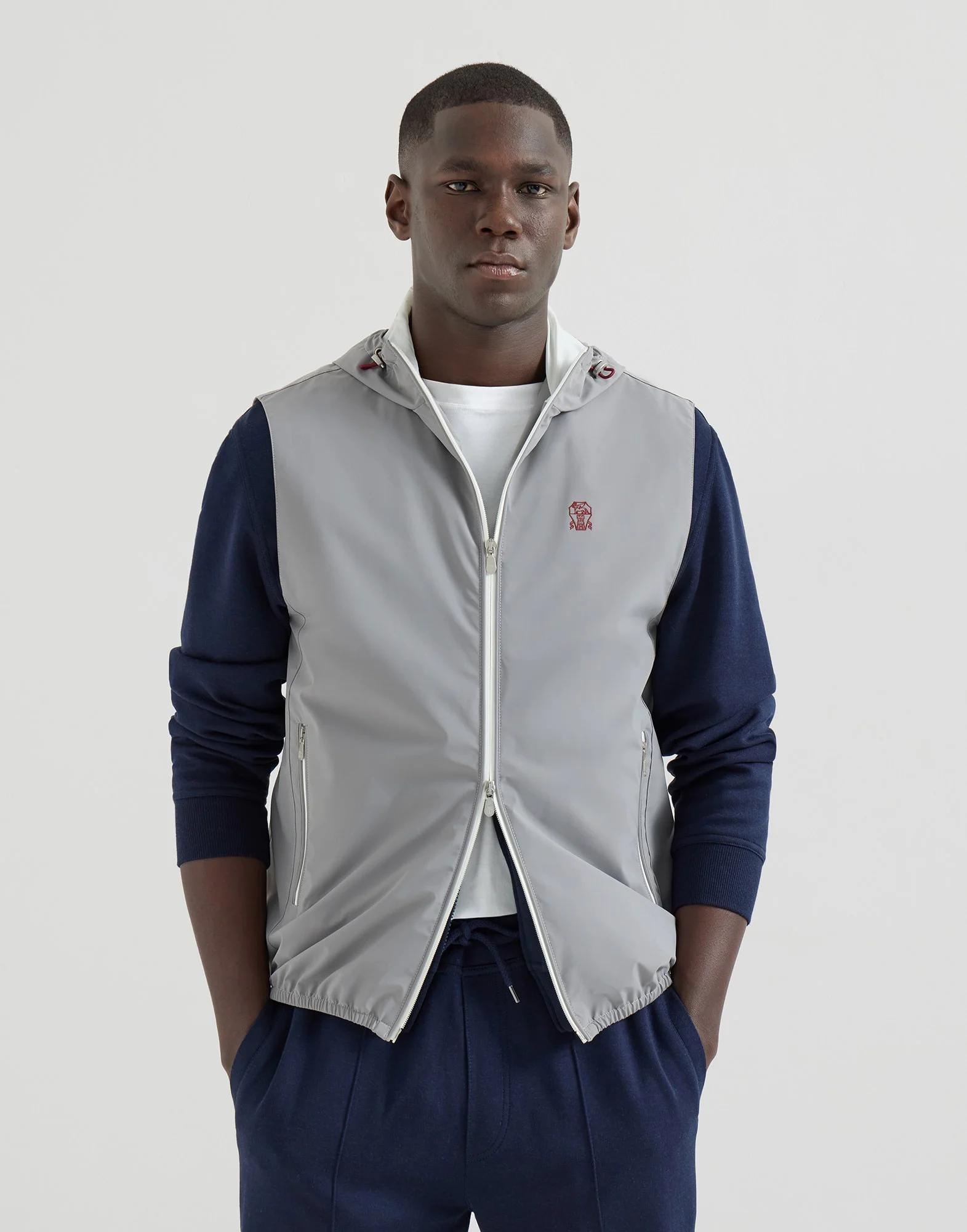 Bonded nylon hooded vest with logo - 1