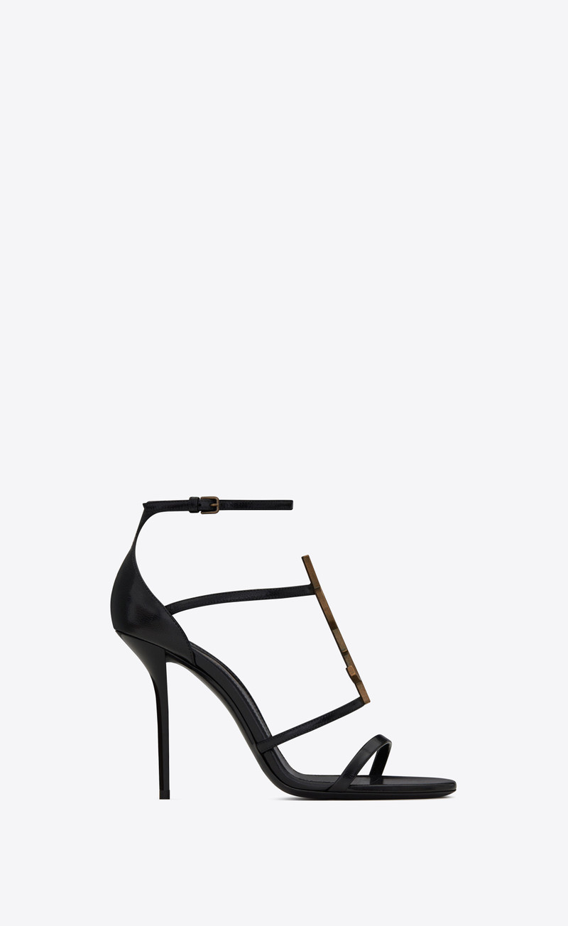 SAINT LAURENT cassandra sandals in smooth leather with gold-tone monogram outlook