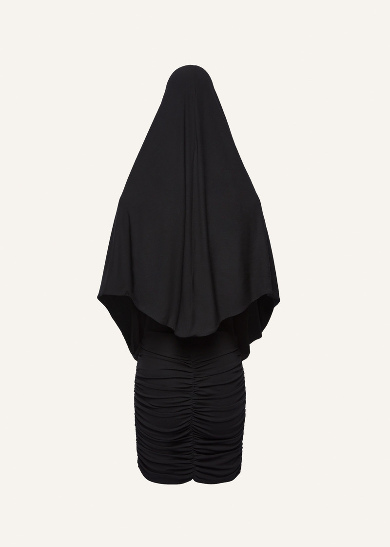 Hooded plunge maxi dress in black 2
