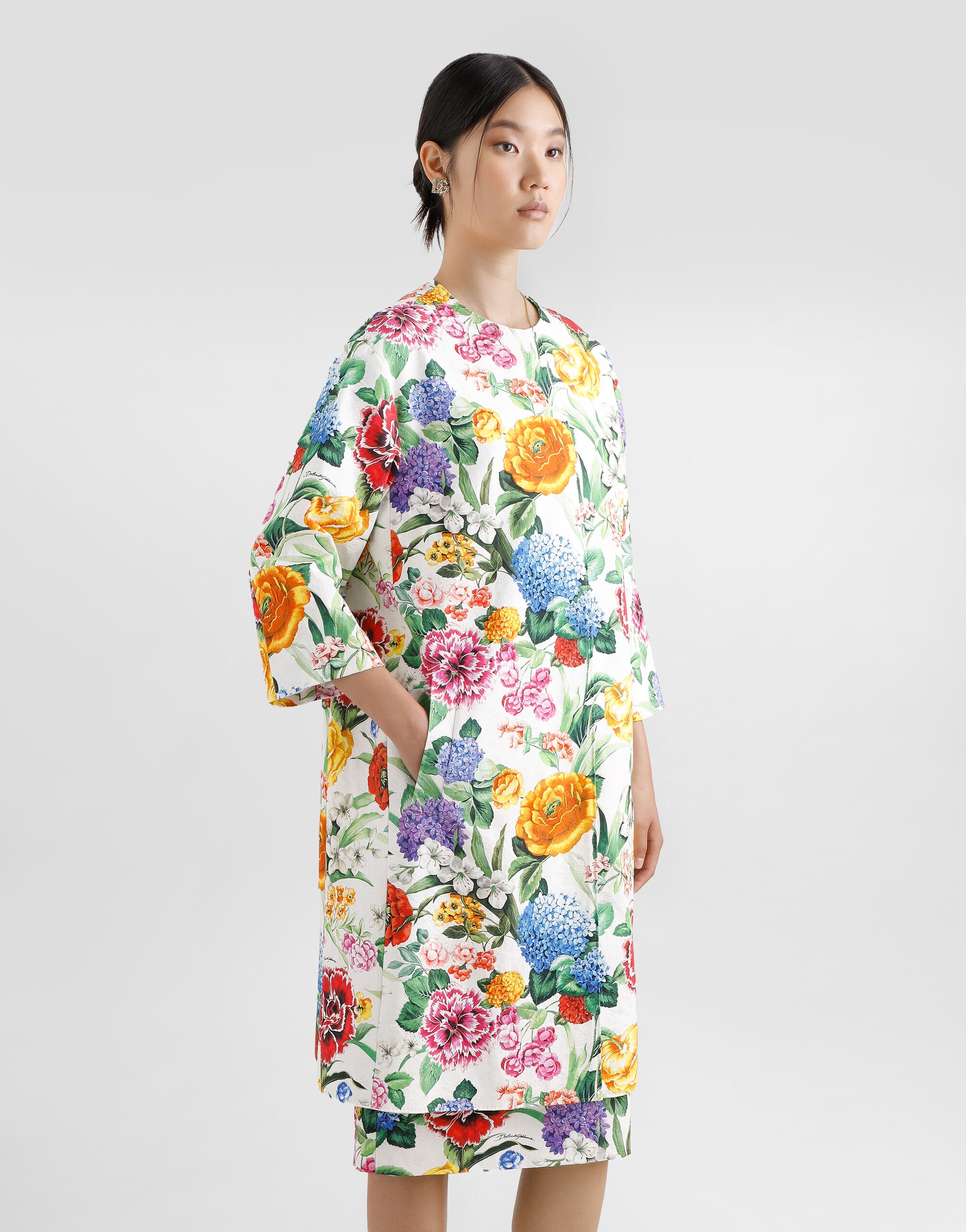 Floral-print cotton jacquard coat - 4