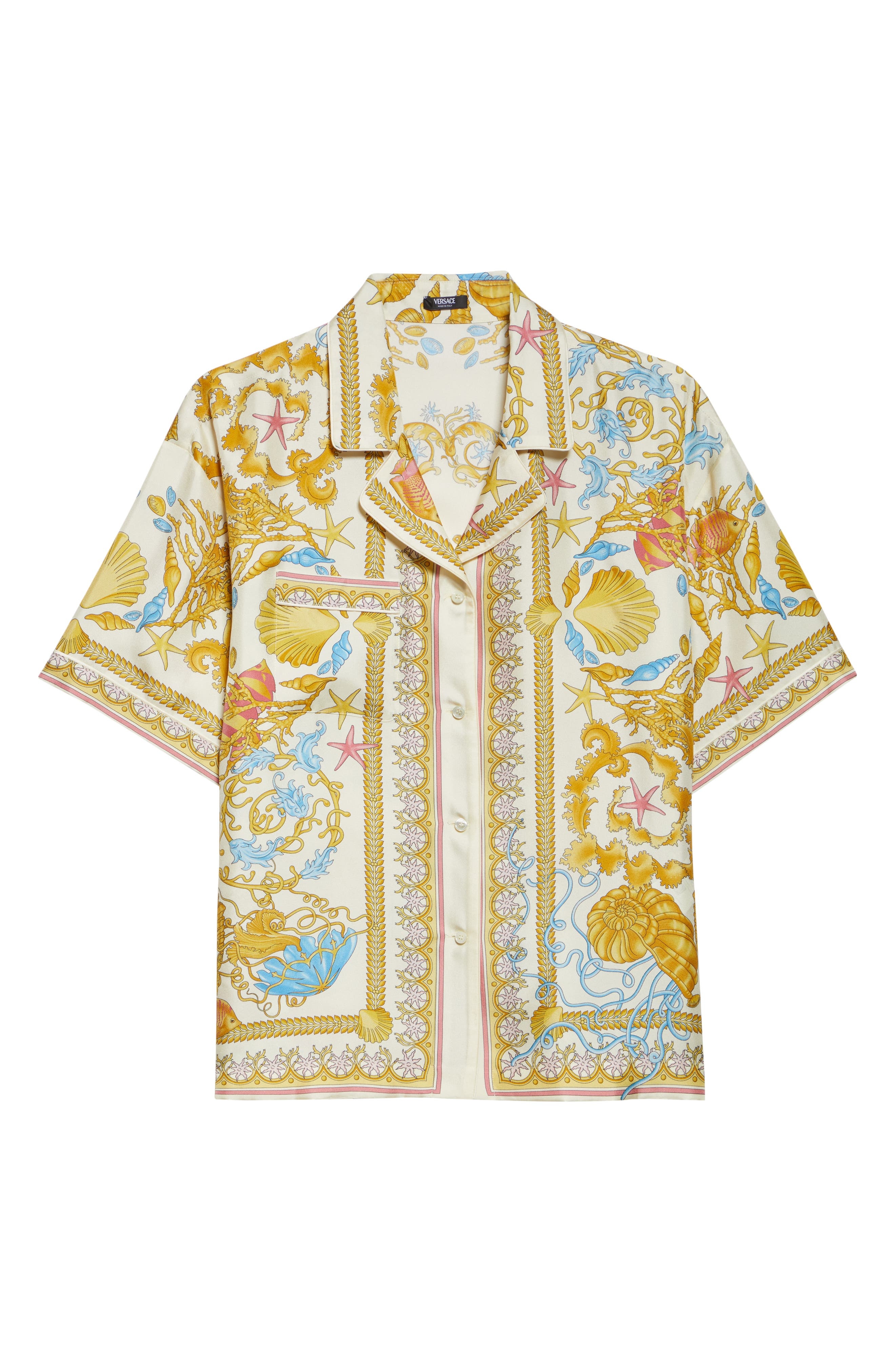 Versace Barocco Underwater Silk Camp Shirt in Eggshell Multicolor at Nordstrom - 6