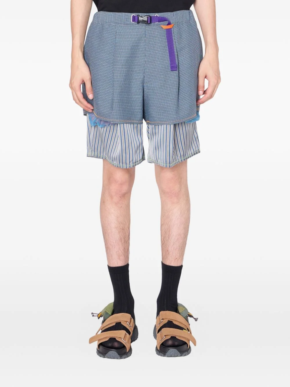 striped checked track pants - 1