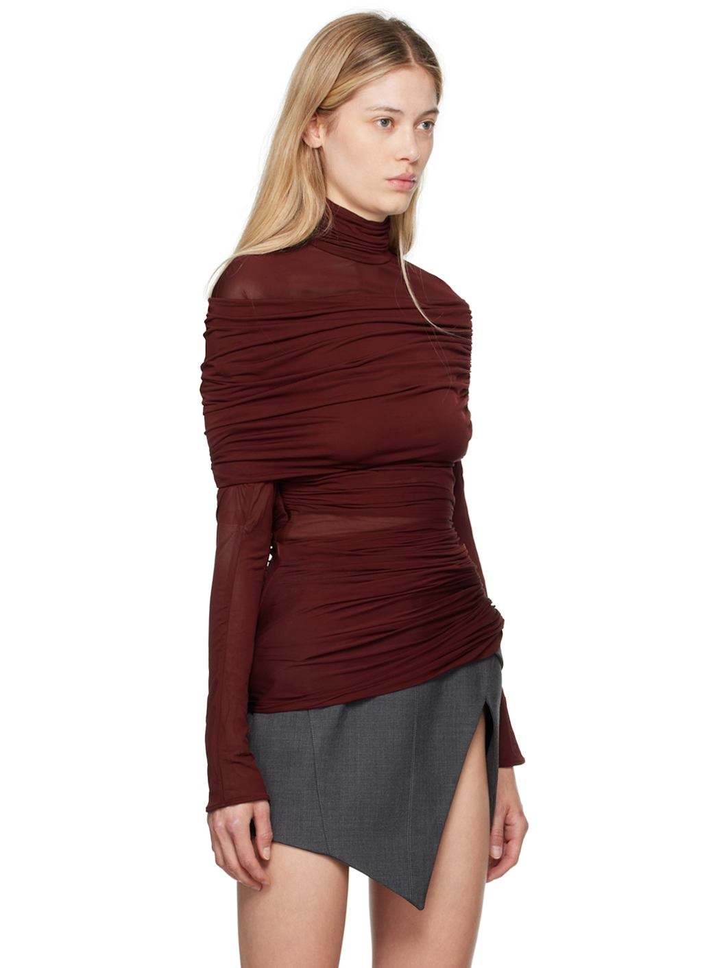 Burgundy Ruched Turtleneck - 2