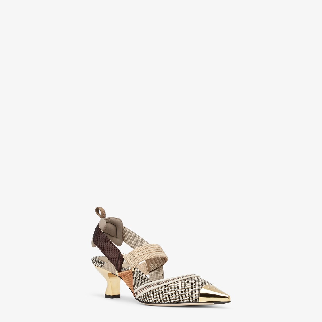 Medium-heel slingbacks in beige houndstooth fabric - 2