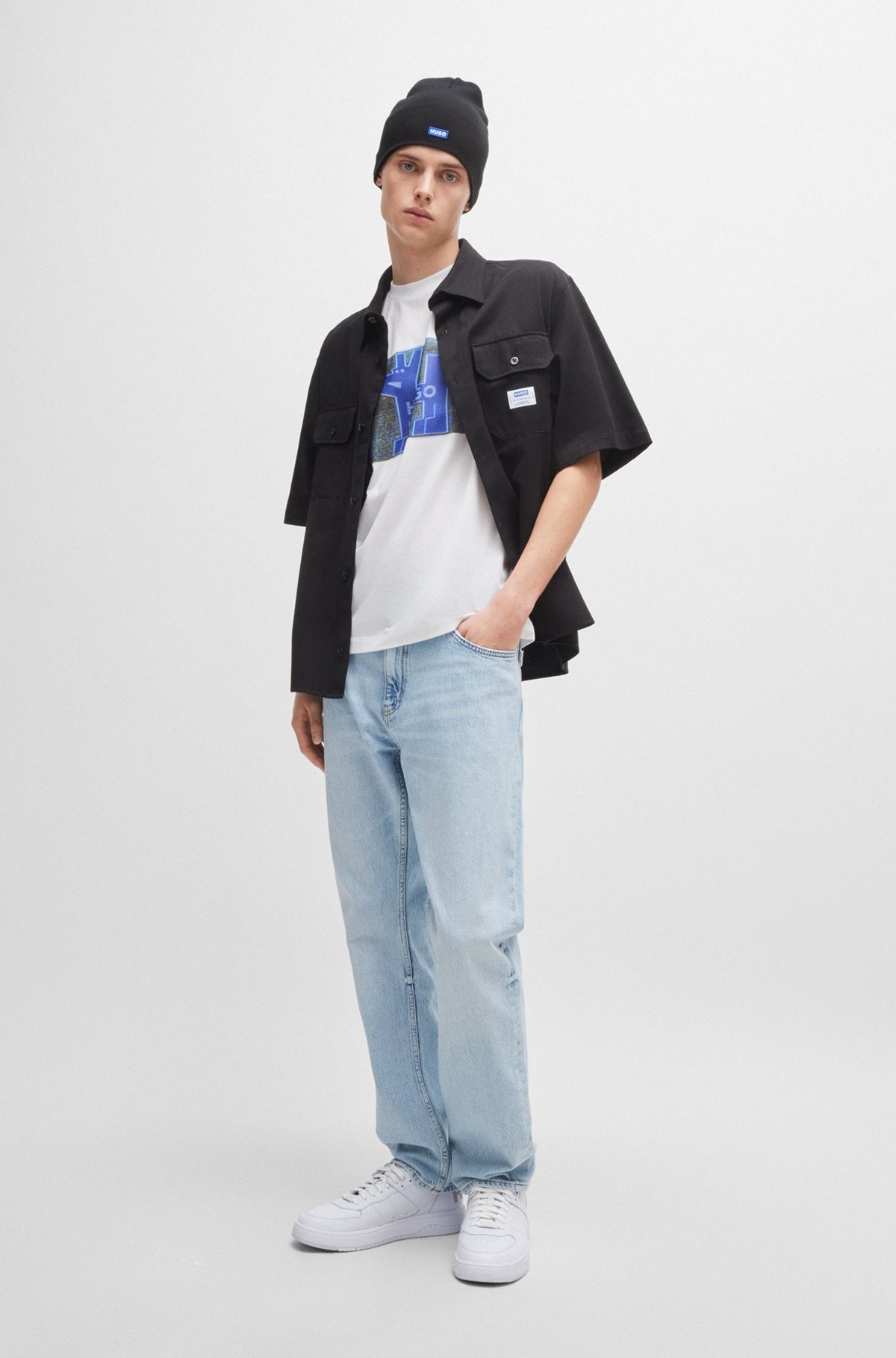SLIM-FIT JEANS IN BLUE STRETCH DENIM - 3