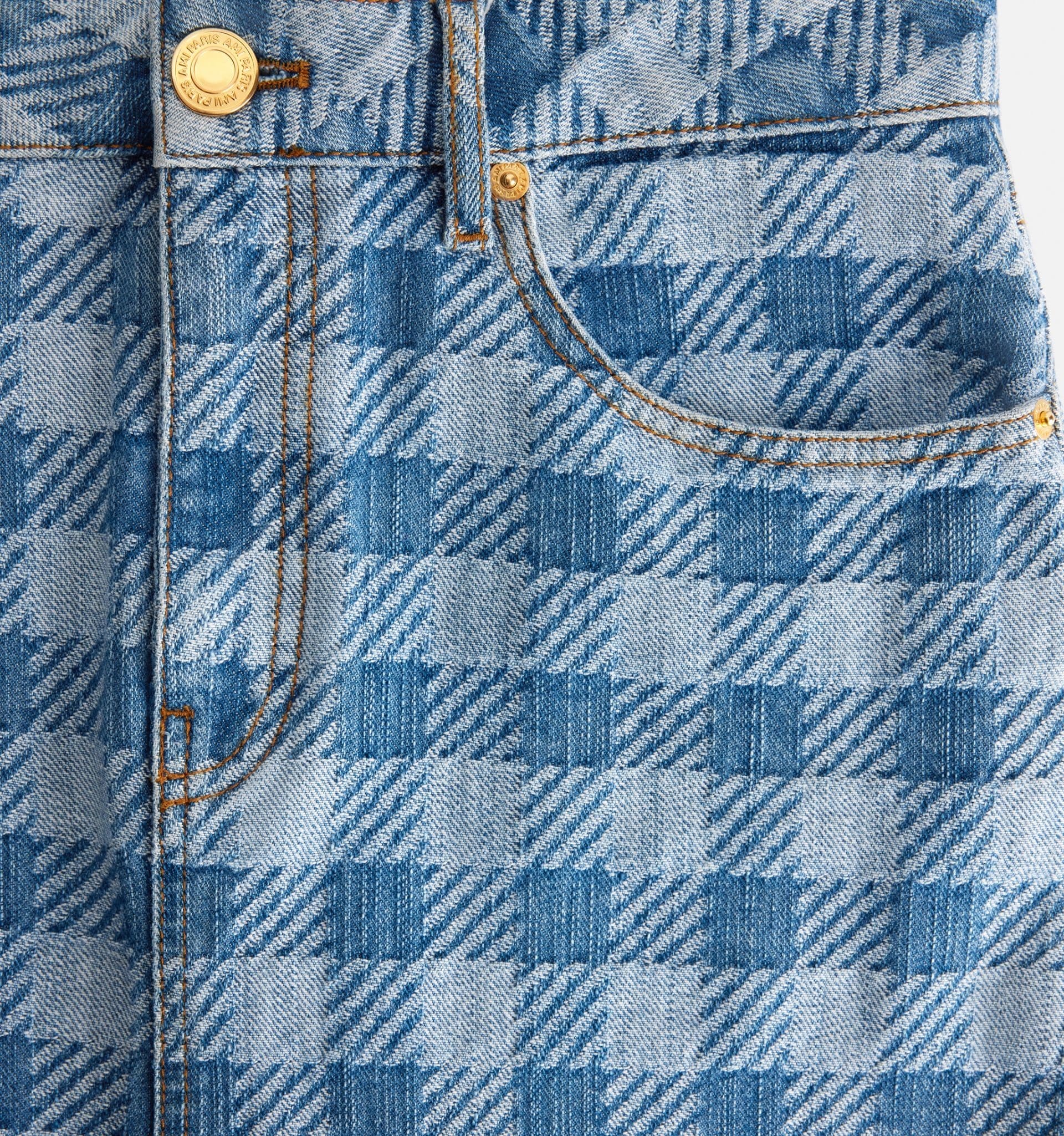 Gingham Pattern Jacquard Denim Pencil Skirt - 4