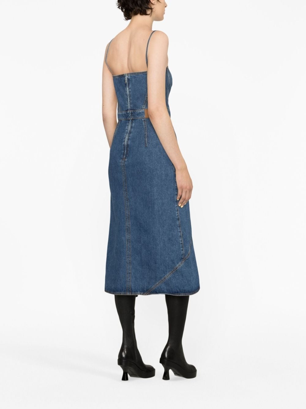 asymmetric denim midi dress - 4