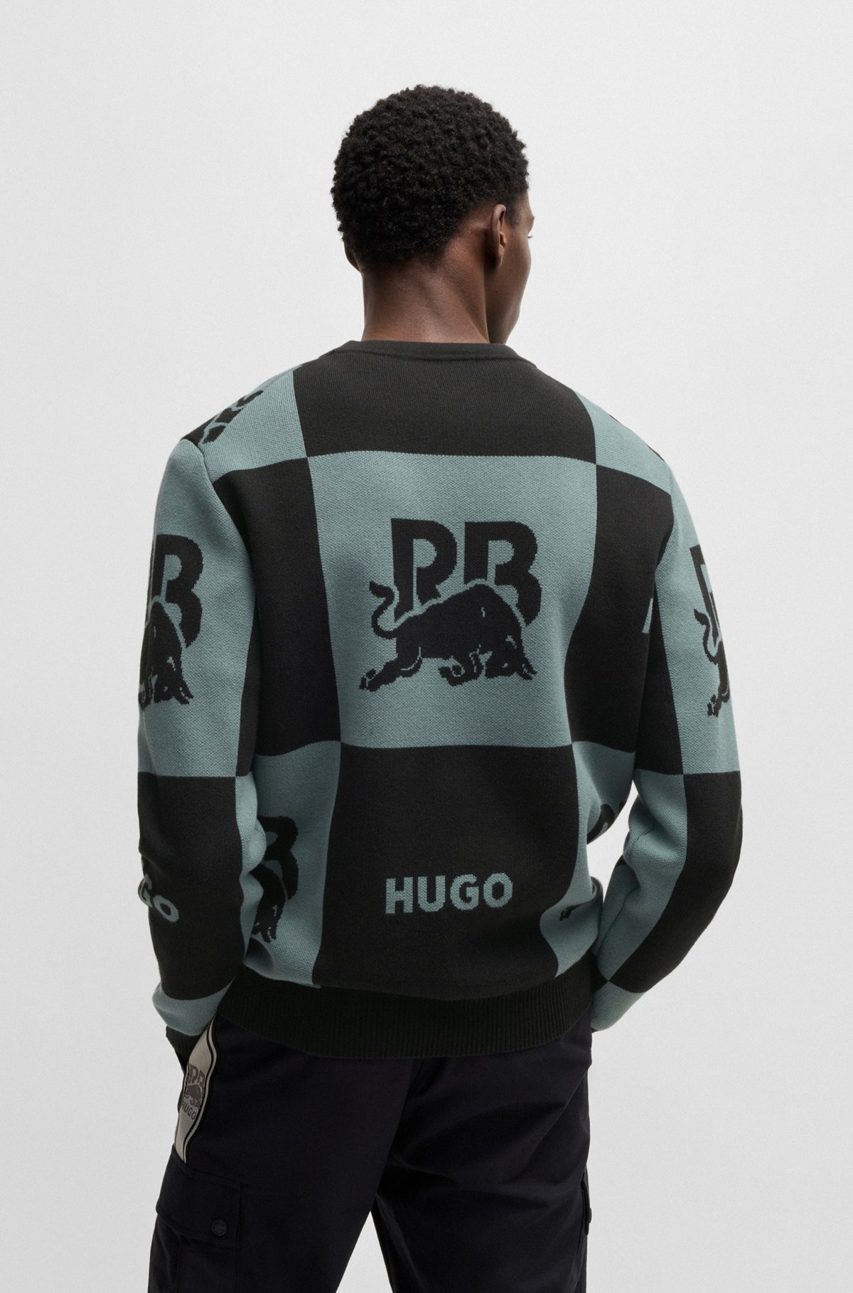 HUGO X RB CHECKERBOARD COTTON SWEATER WITH BULL MOTIF - 5