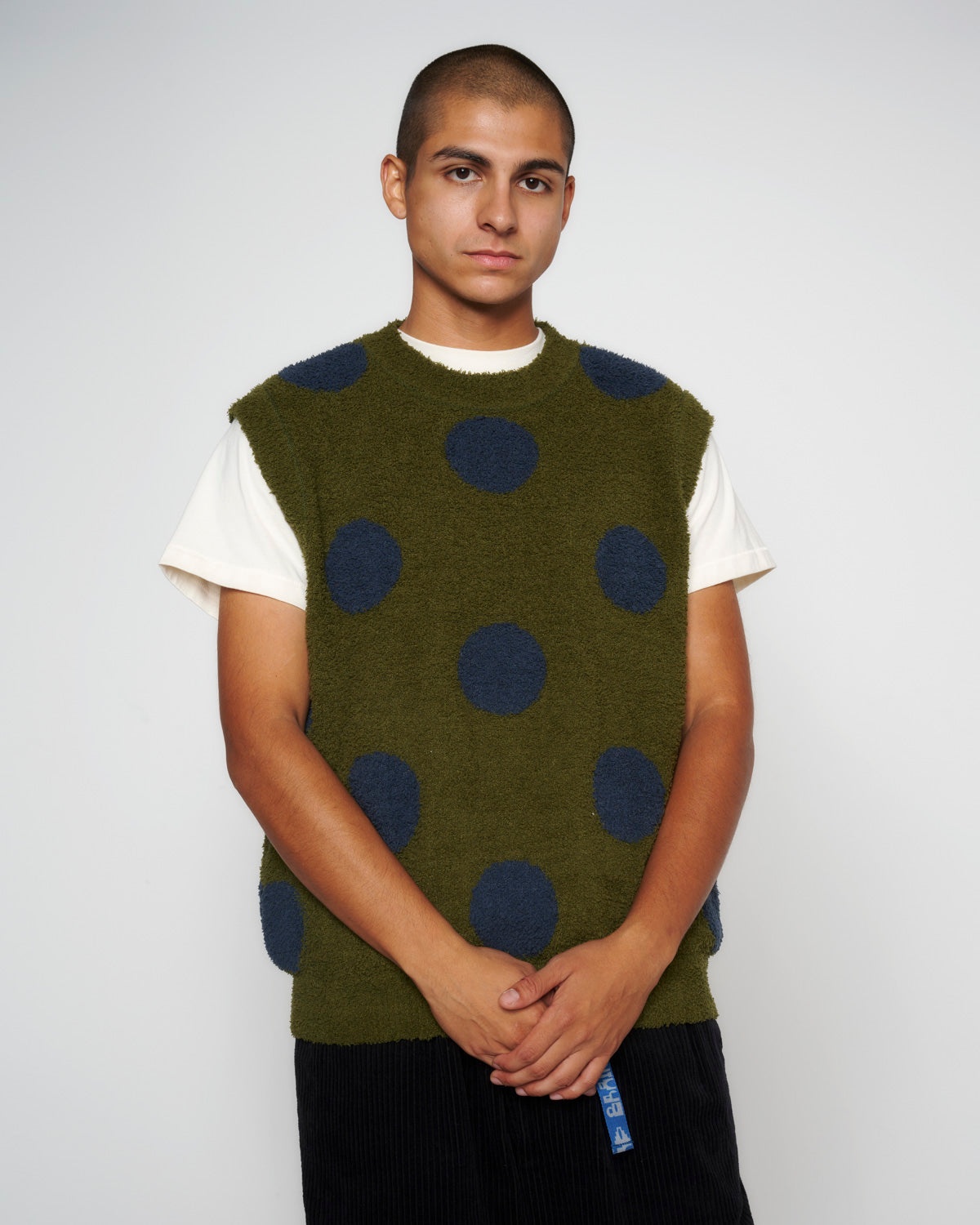 Teddy Fur Dot Knit Vest - Olive - 4