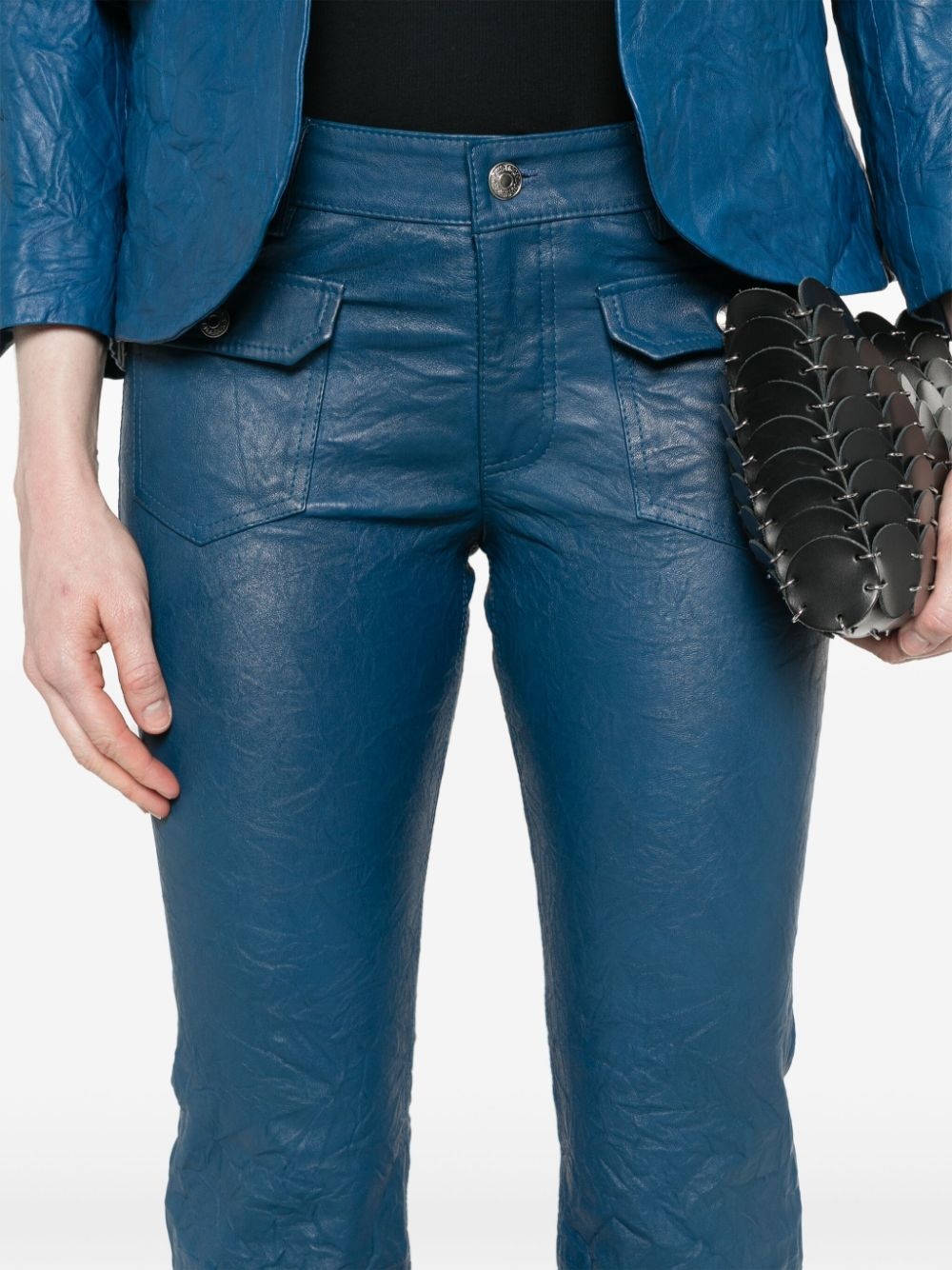 Hippie crinkled leather flared trousers - 5
