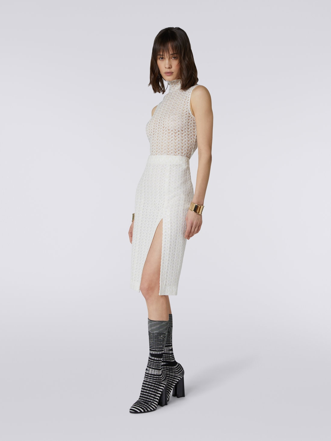 Midi skirt with split in raschel knit wool and viscose - 3