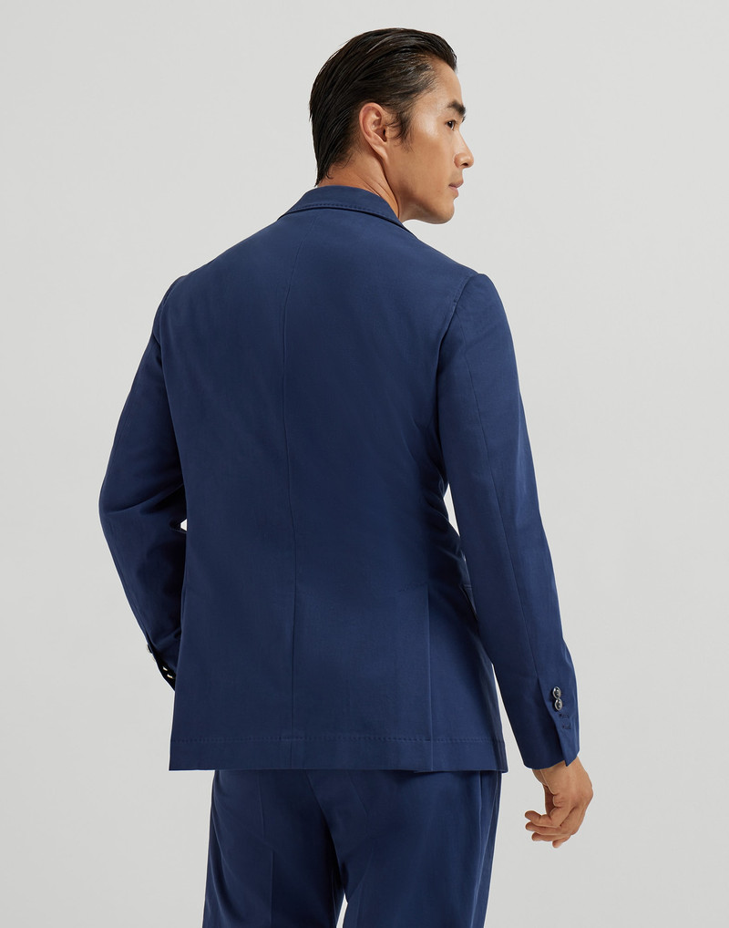 Brunello Cucinelli Comfort cotton and cashmere gabardine one-and-a-half breasted deconstructed blazer with metal button outlook