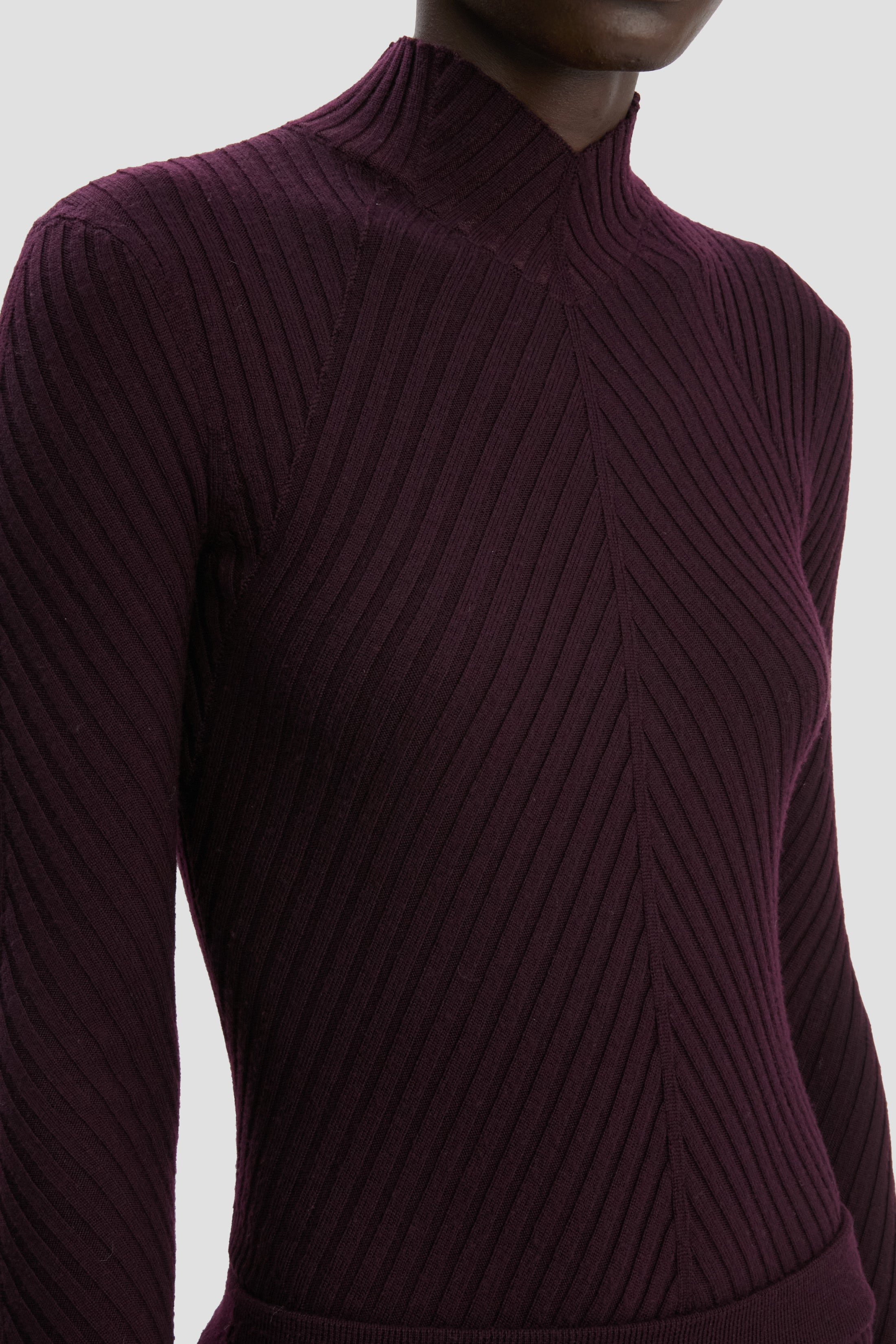 Ribbed Knit Midi Skirt In Merlot - 4
