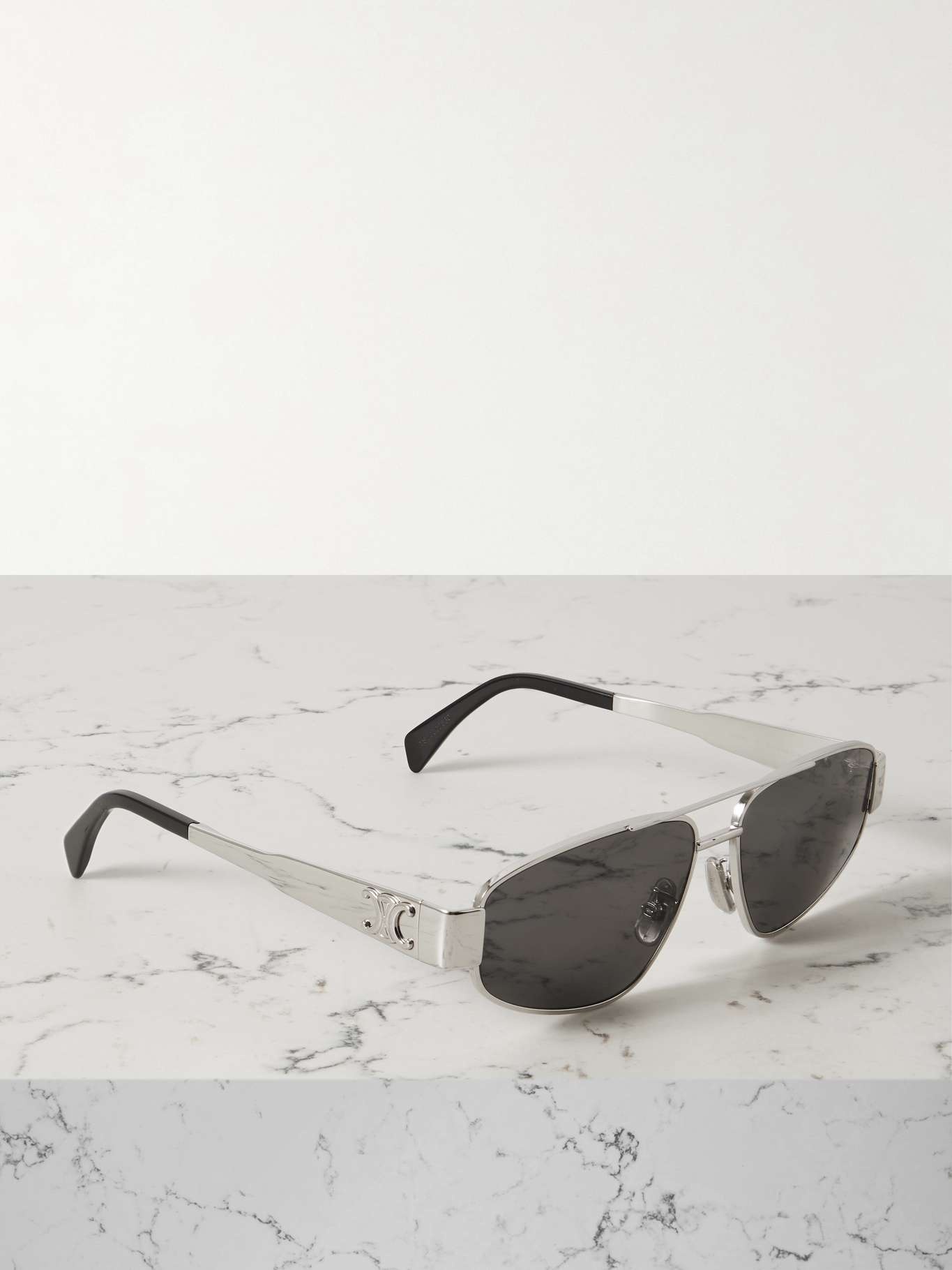 Triomphe aviator-style silver-tone and acetate sunglasses - 1