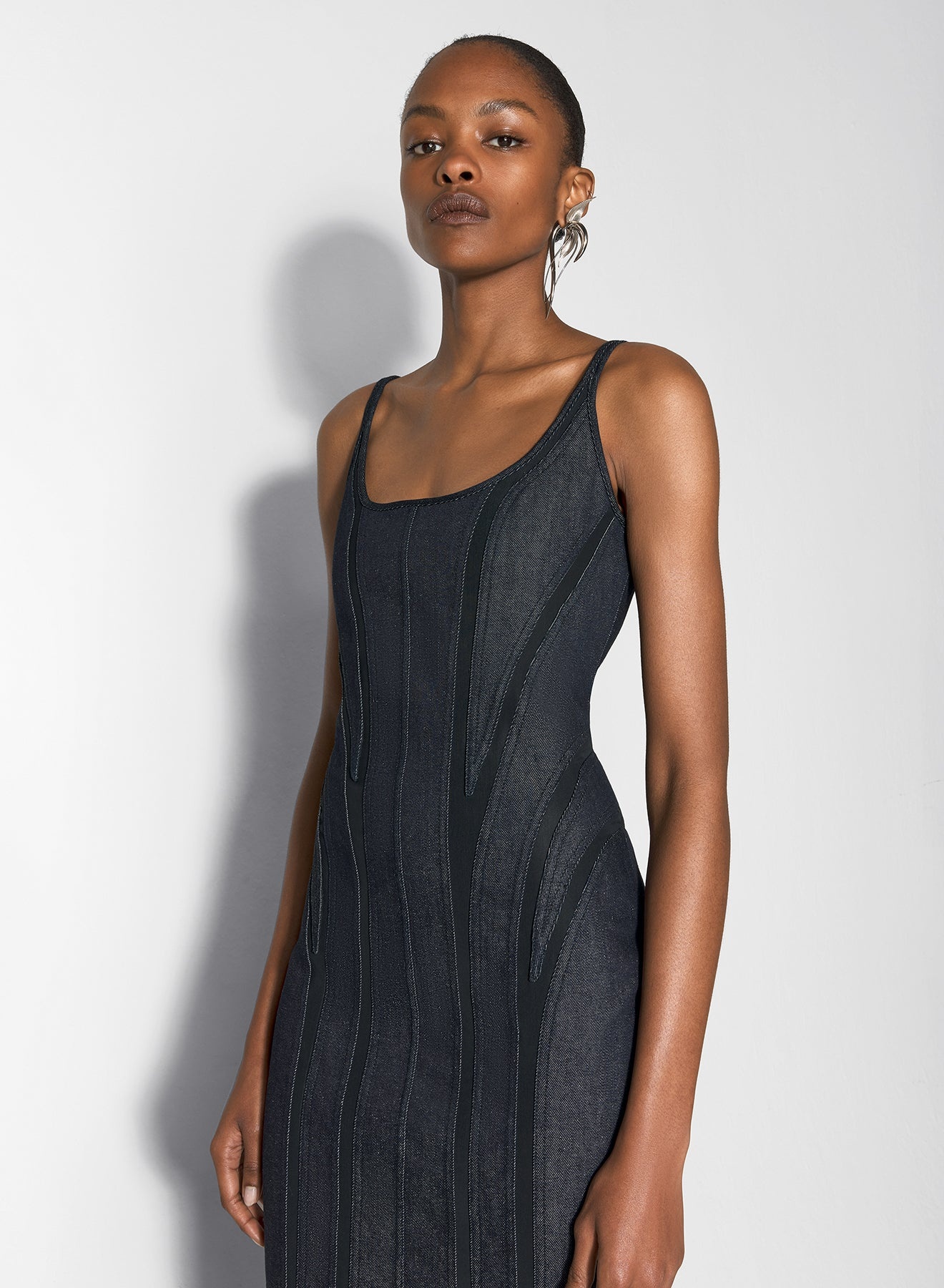 black mesh raw denim dress - 4